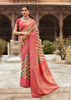 Multicolor Crepe Silk Saree With  Print and Woven Work