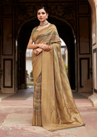 Multicolor Crepe Silk Saree With  Print and Woven Work