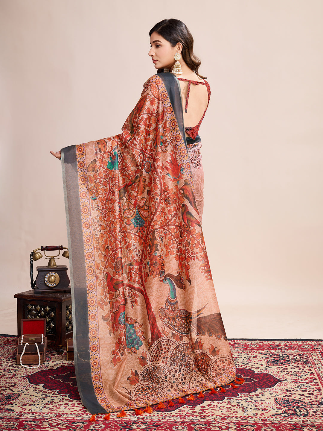 Multicolor Designer Printed Linen Fabric Partywear Saree For Trendy Designer Looks