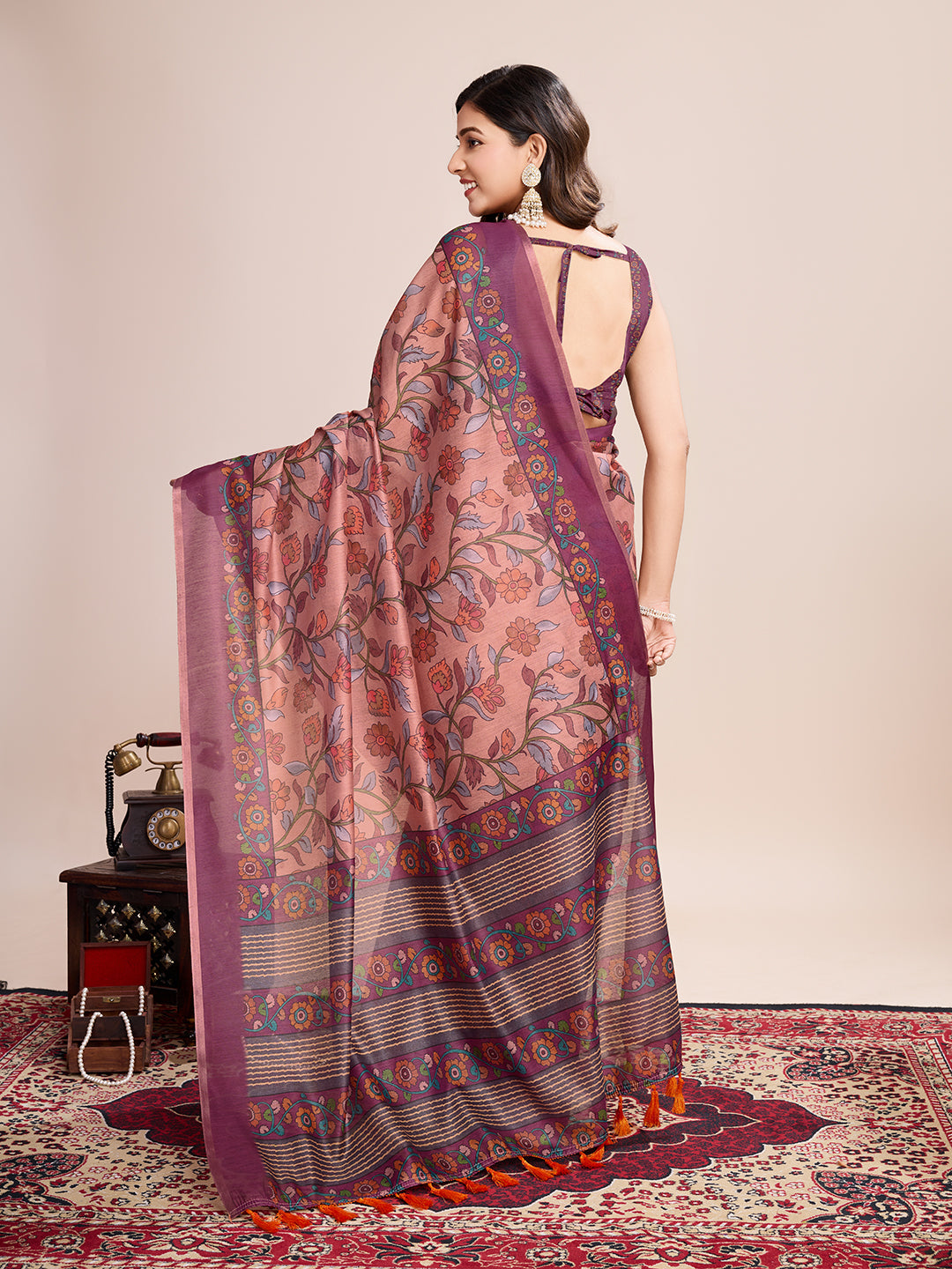 Multicolor Designer Printed Linen Fabric Partywear Saree For Trendy Designer Looks