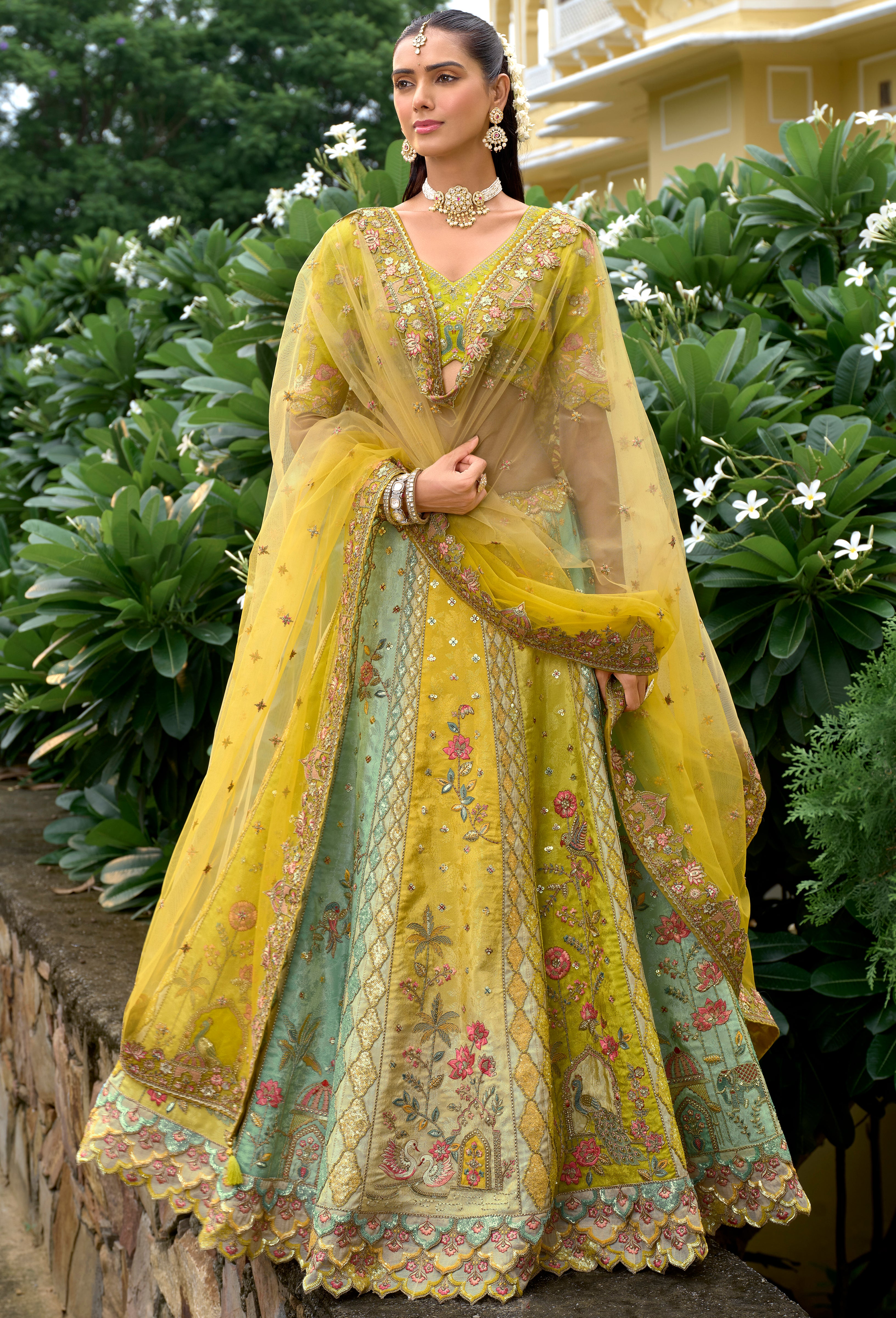 Multicolor Fancy Silk Lehenga Choli With Heavy Thread Embroidery, Stone, Sequence, Mirror and Cut Work Border