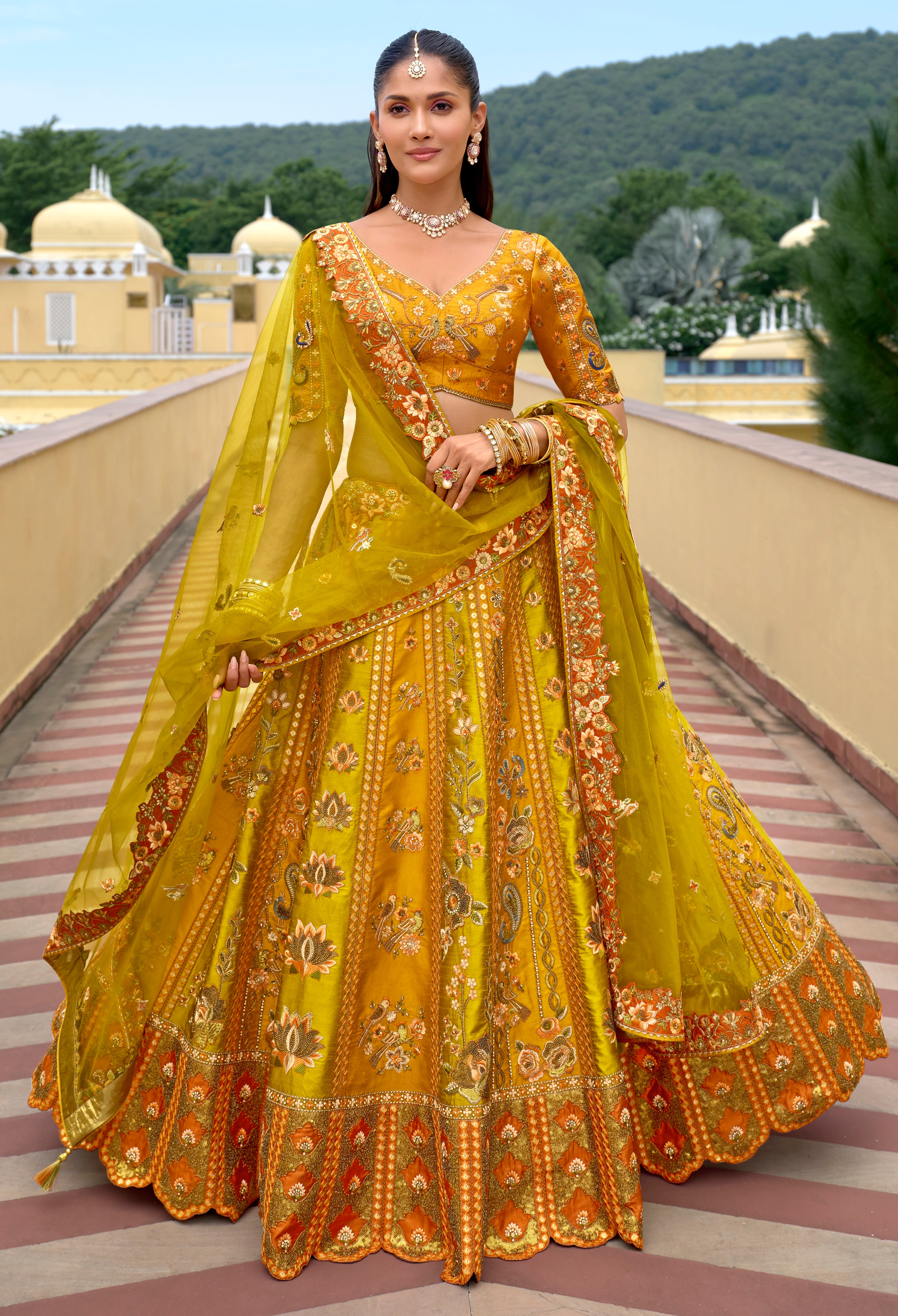 Multicolor Fancy Silk Lehenga Choli With Heavy Thread Embroidery, Stone, Sequence, Mirror and Cut Work Border