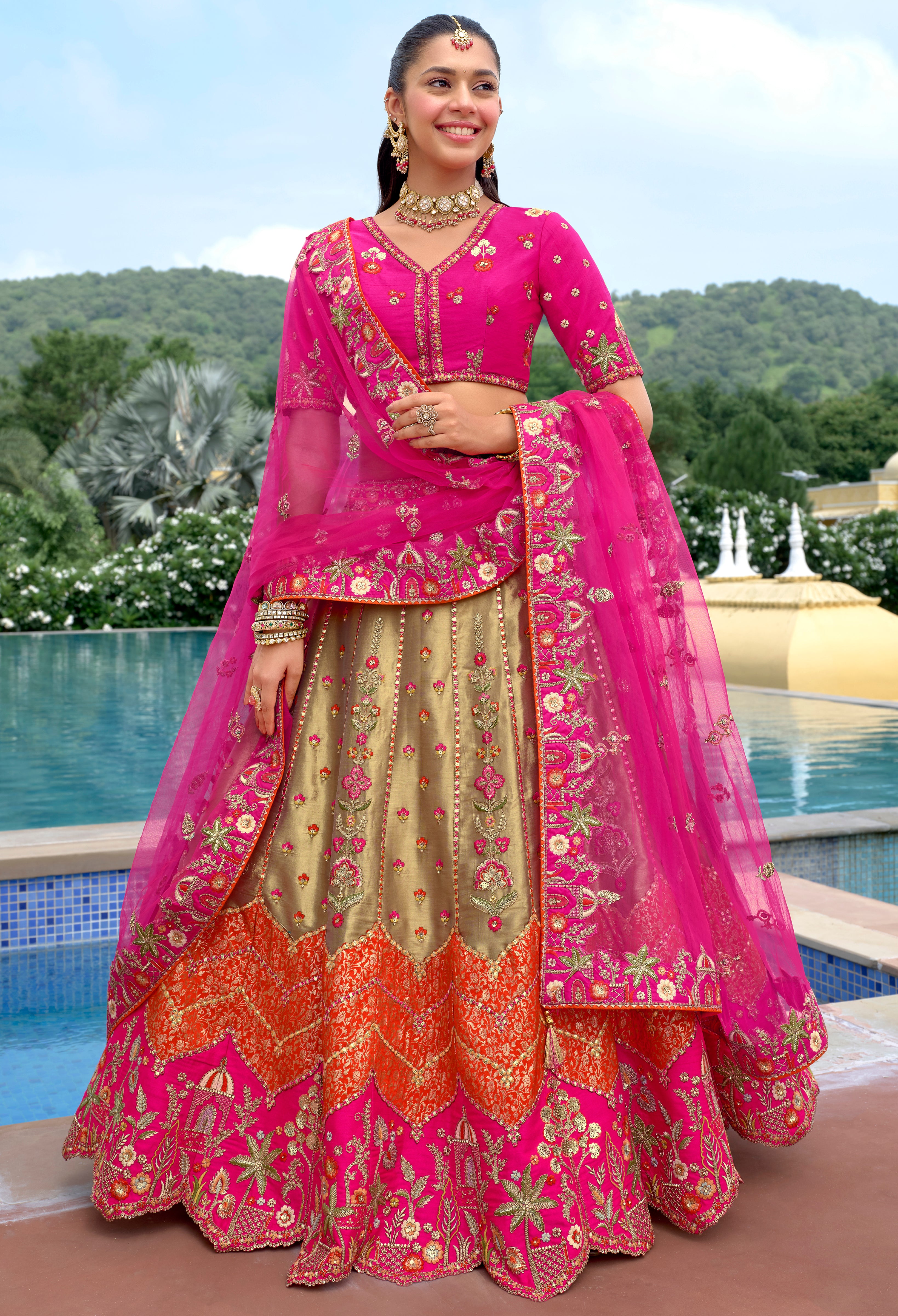 Multicolor Fancy Silk Lehenga Choli With Heavy Thread Embroidery, Stone, Sequence, Mirror and Cut Work Border