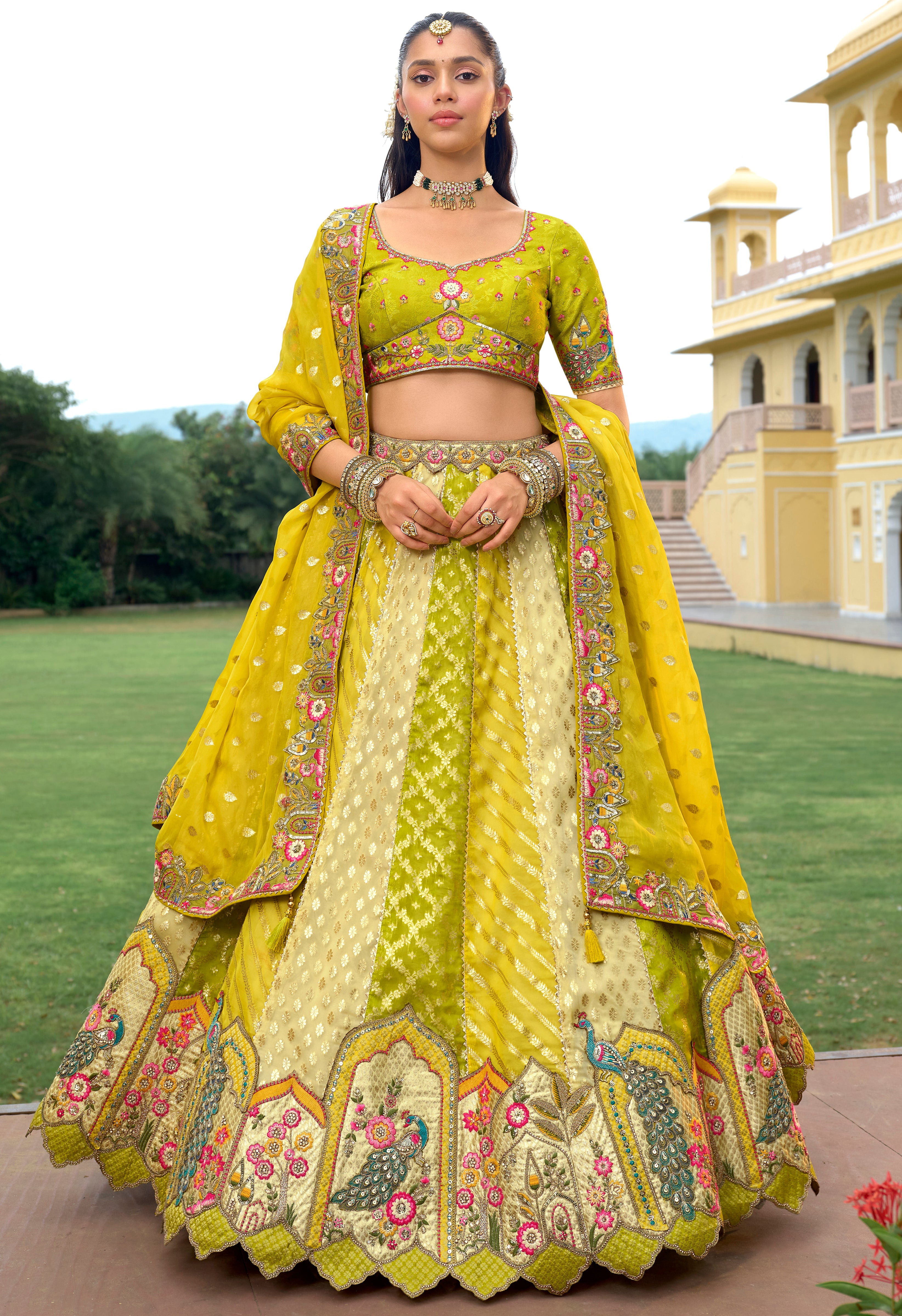 Multicolor Fancy Silk Lehenga Choli With Heavy Thread Embroidery, Stone, Sequence, Mirror and Cut Work Border