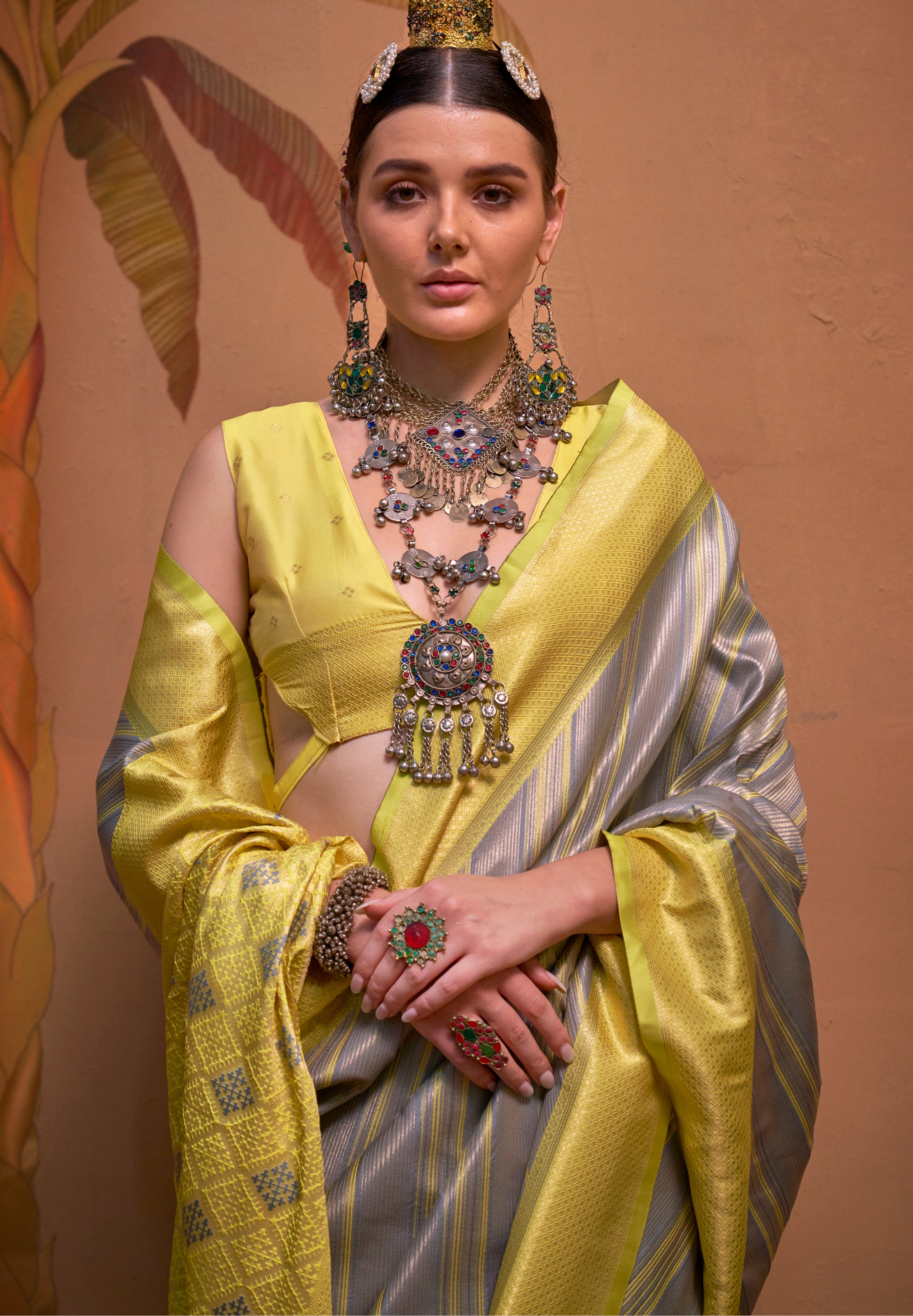 Multicolor Handloom Silk Saree With  Jacquard Woven Work