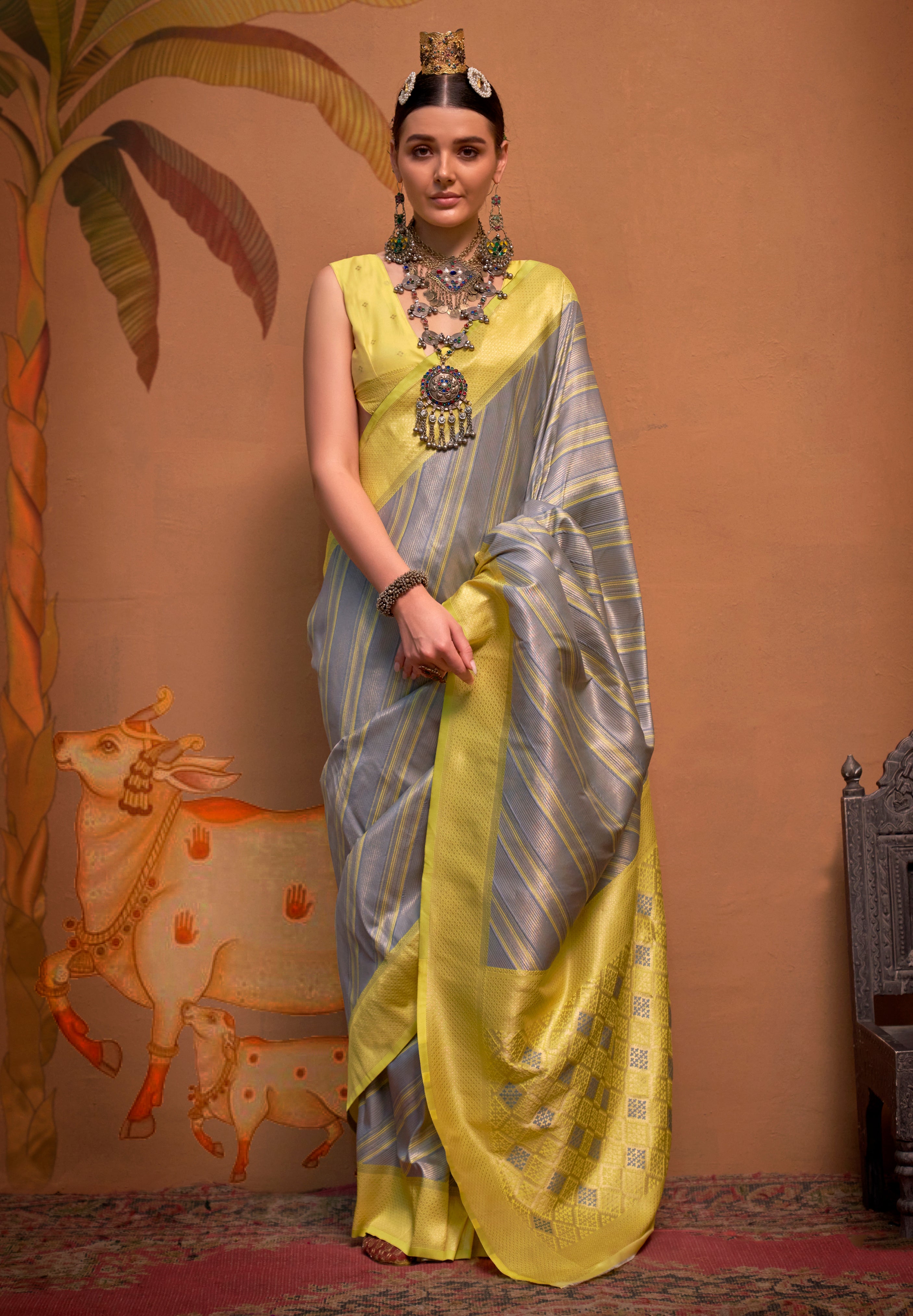 Multicolor Handloom Silk Saree With  Jacquard Woven Work
