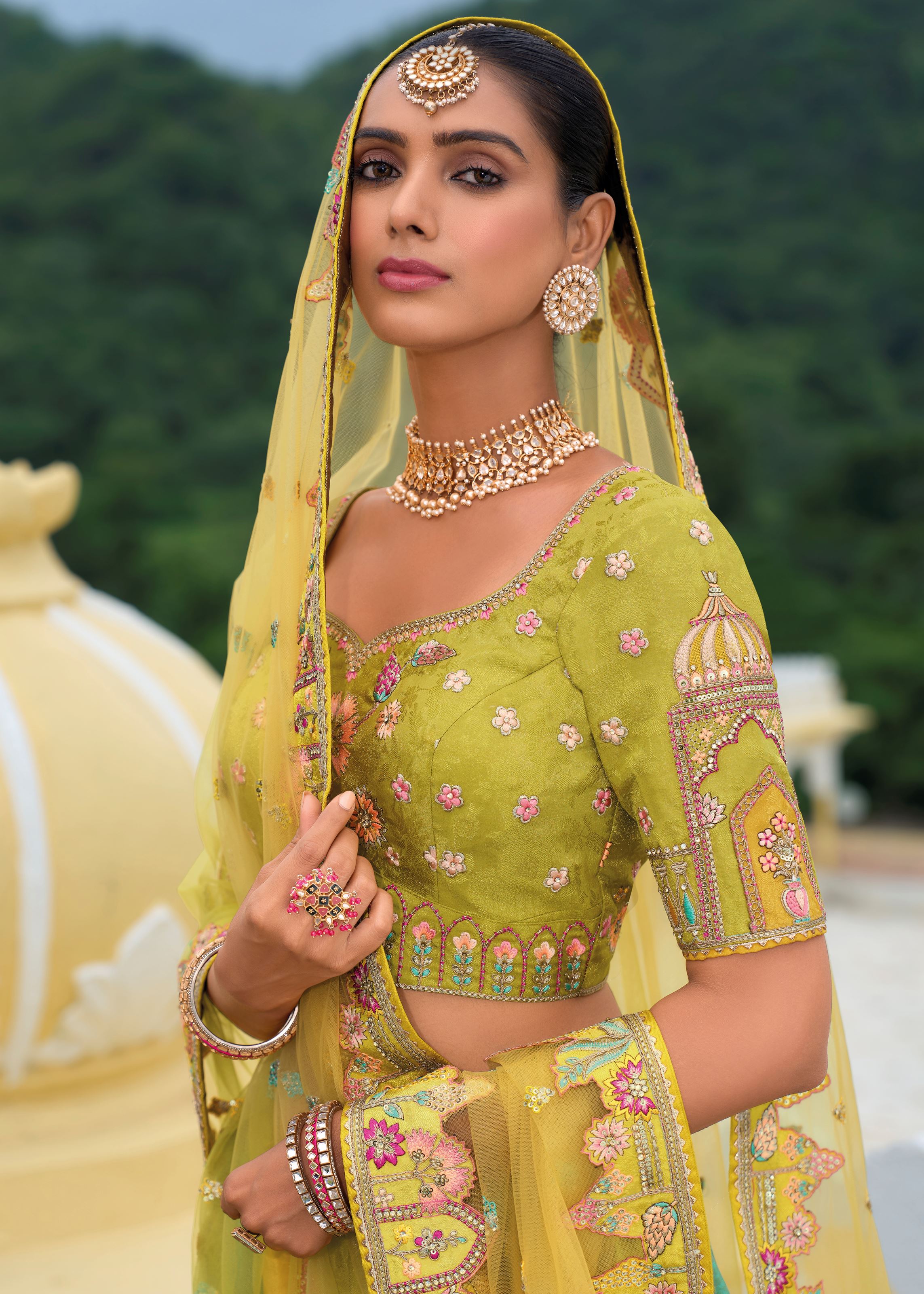 Multicolor Lehenga Choli With Heavy Thread Embroidery, Khatli With Sequins Work