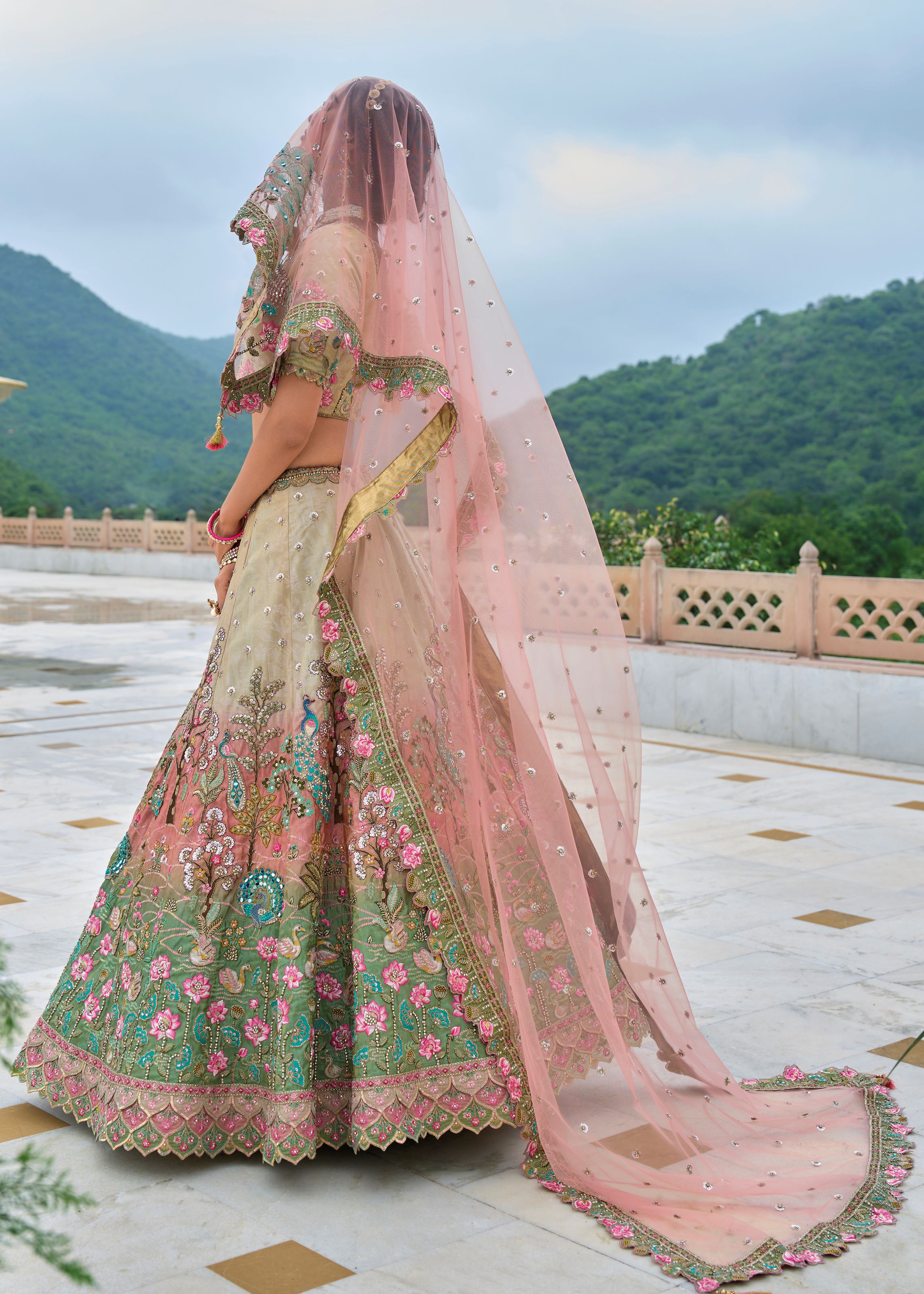 Multicolor Lehenga Choli With Heavy Thread Embroidery, Zari With Sequins Work