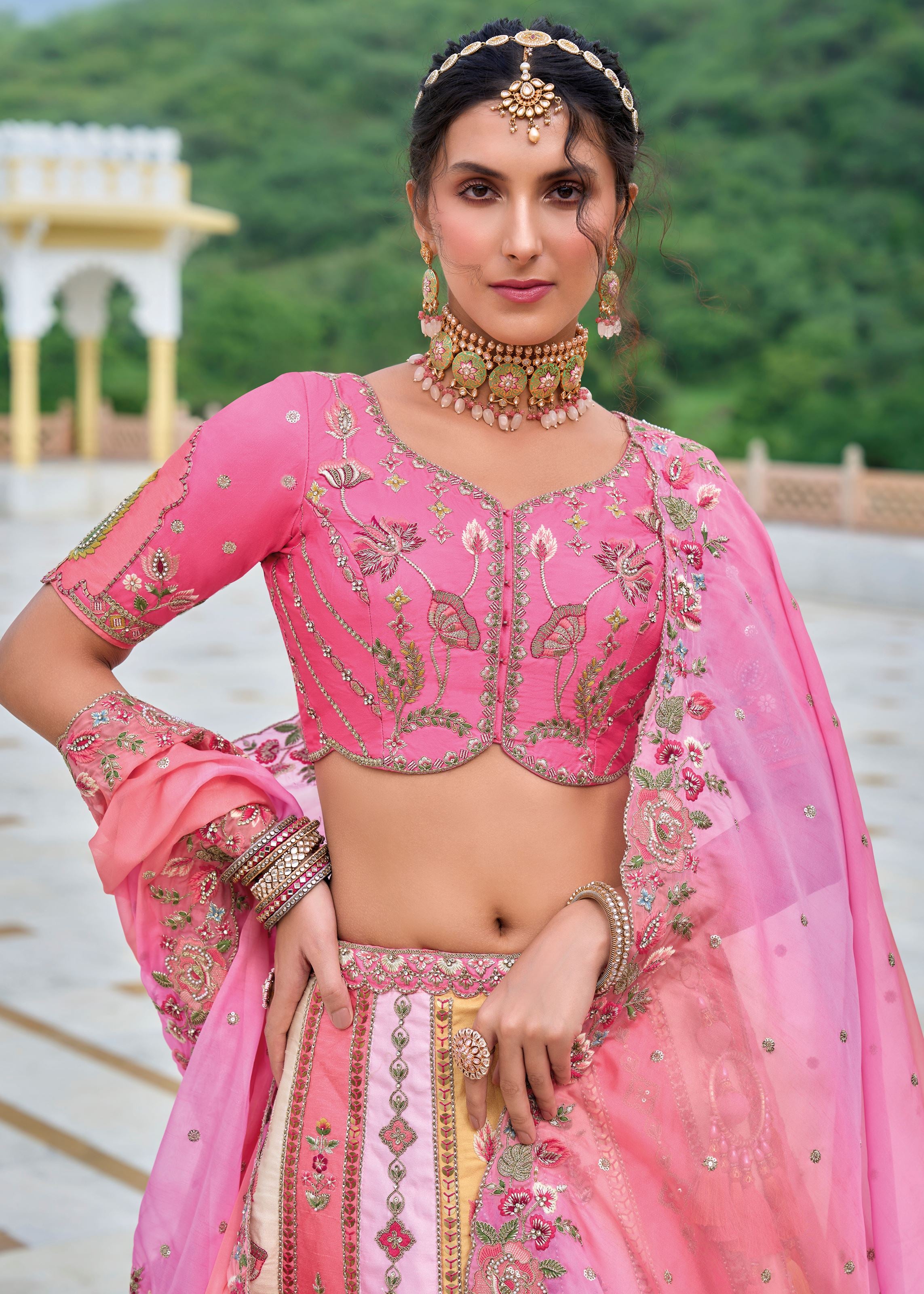 Multicolor Lehenga Choli With Heavy Thread Embroidery, Zari With Sequins Work