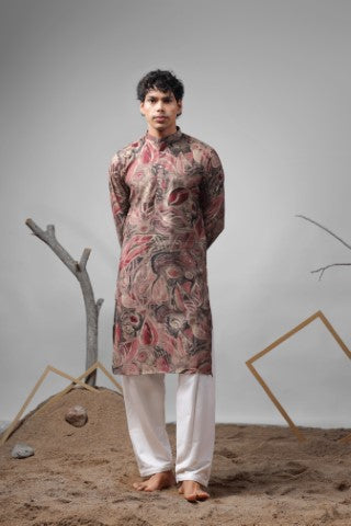 Multicolor Modal Silk Designer Printed Ethnic Ceremonial Kurta Pajama
