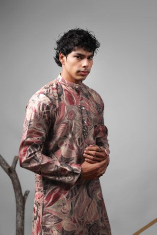Multicolor Modal Silk Designer Printed Ethnic Ceremonial Kurta Pajama