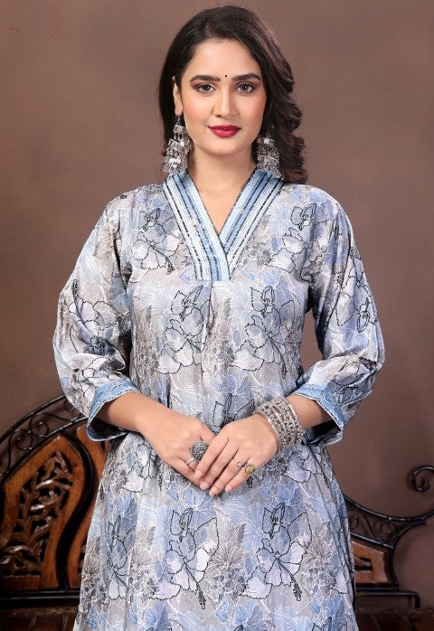 Multicolor Muslin Kurta Pant With Printed