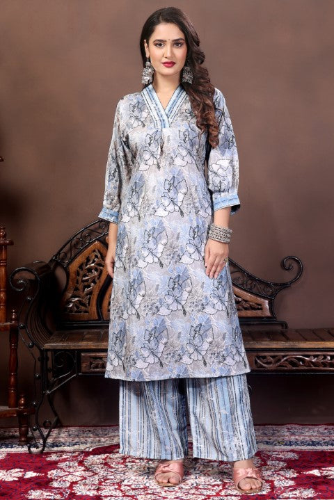 Multicolor Muslin Kurta Pant With Printed