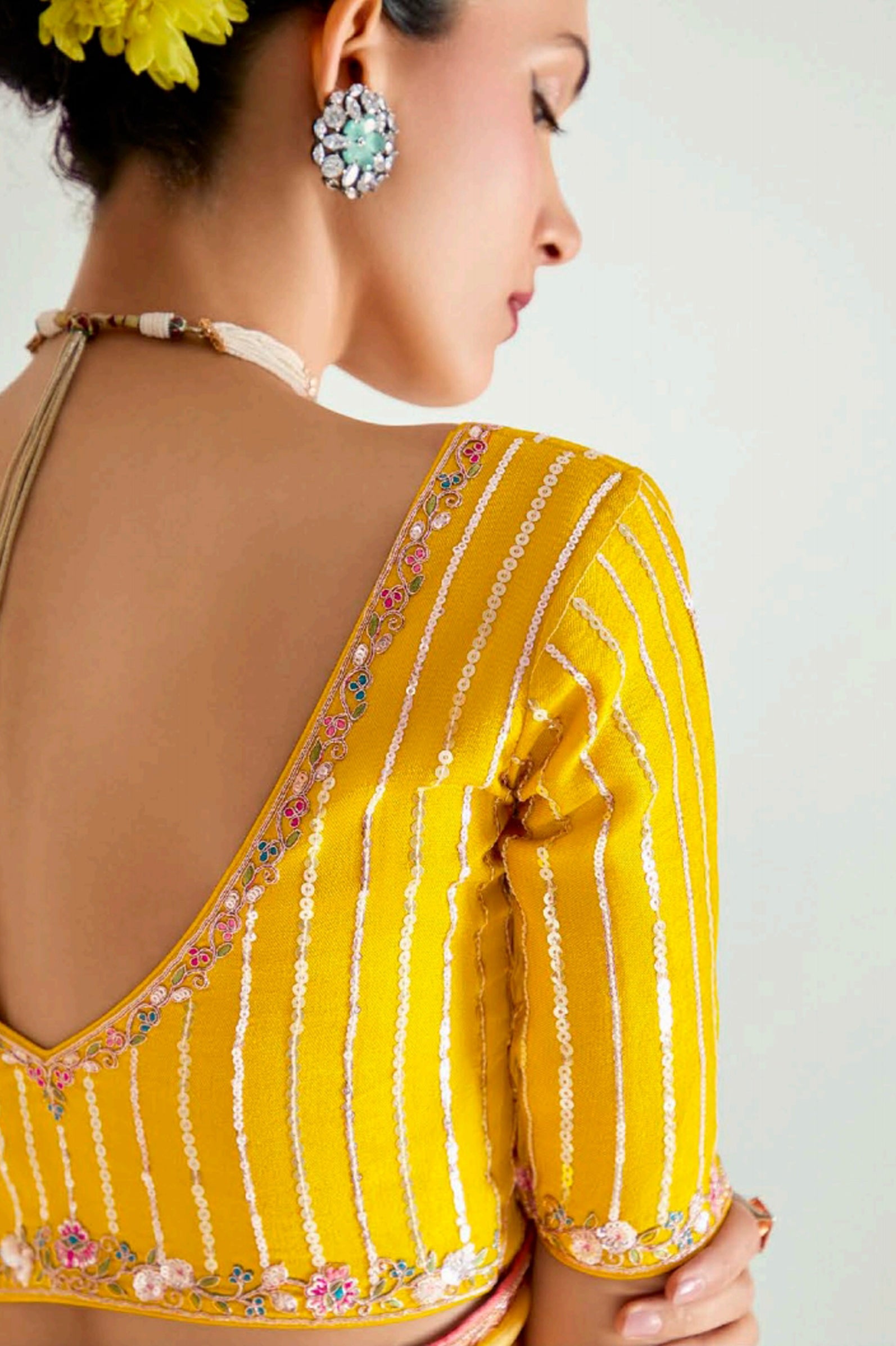 Multicolor Organza Tissue Saree With  Border Work and Embroidered Blouse