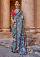 Multicolor PV Silk Saree with Ajrakh Print and Croma Finish