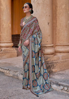Multicolor PV Silk Saree with Ajrakh Print and Croma Finish