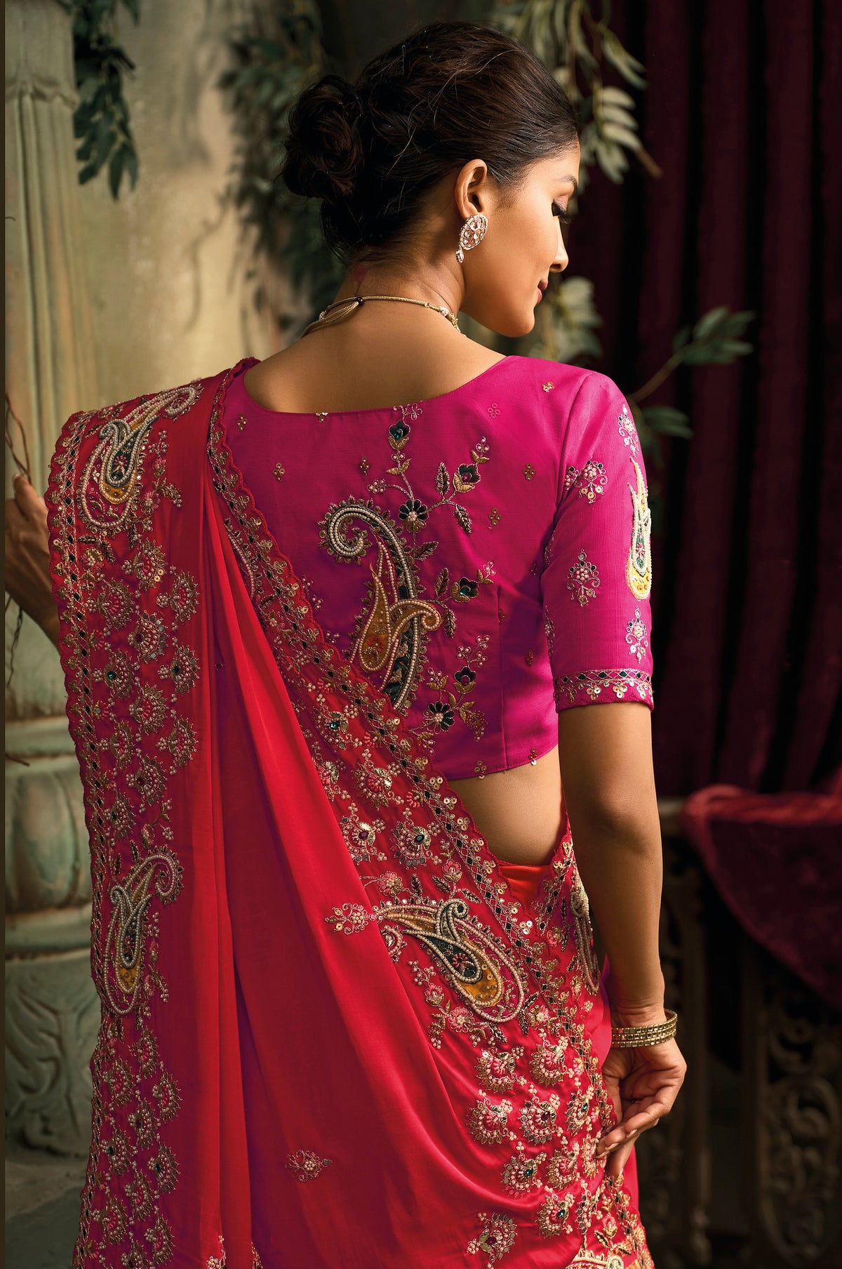 Multicolor Saree With  Jari, Thread, Moti With Emerald Heavy Work