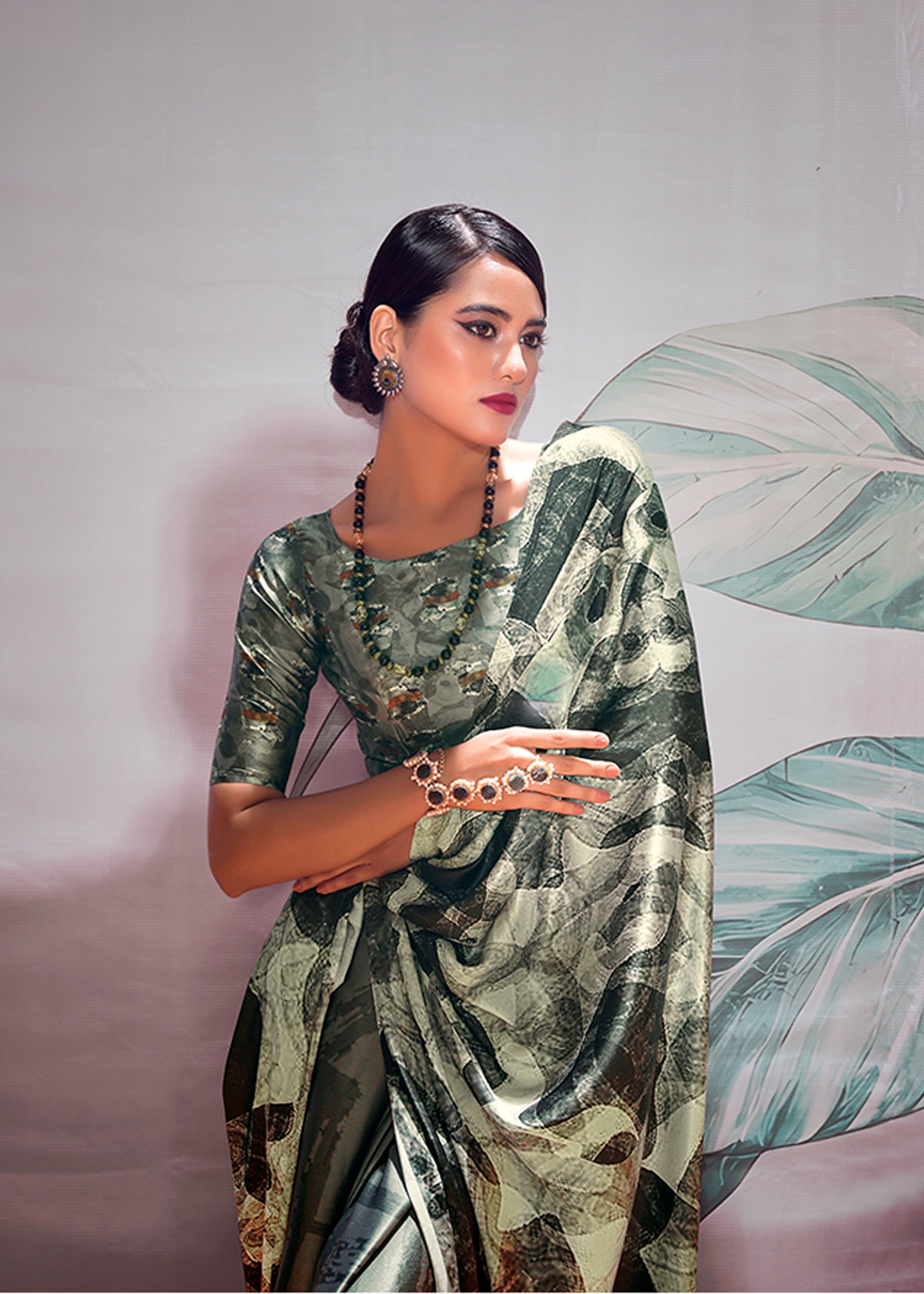 Multicolor Satin Crepe Saree With Digital Print