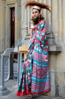 Multicolor Satin Saree With  Digital Print