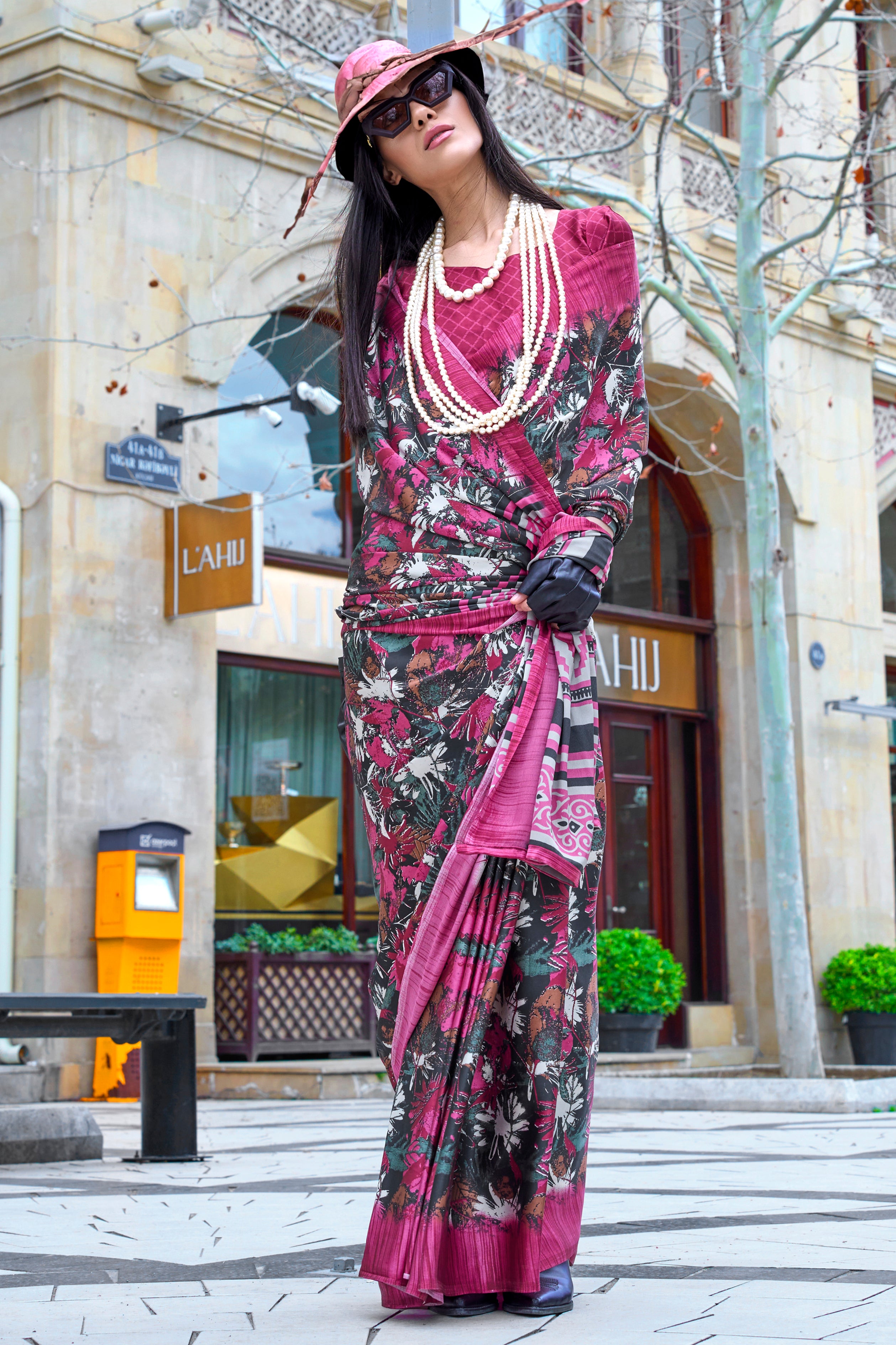 Multicolor Satin Saree With  Digital Print