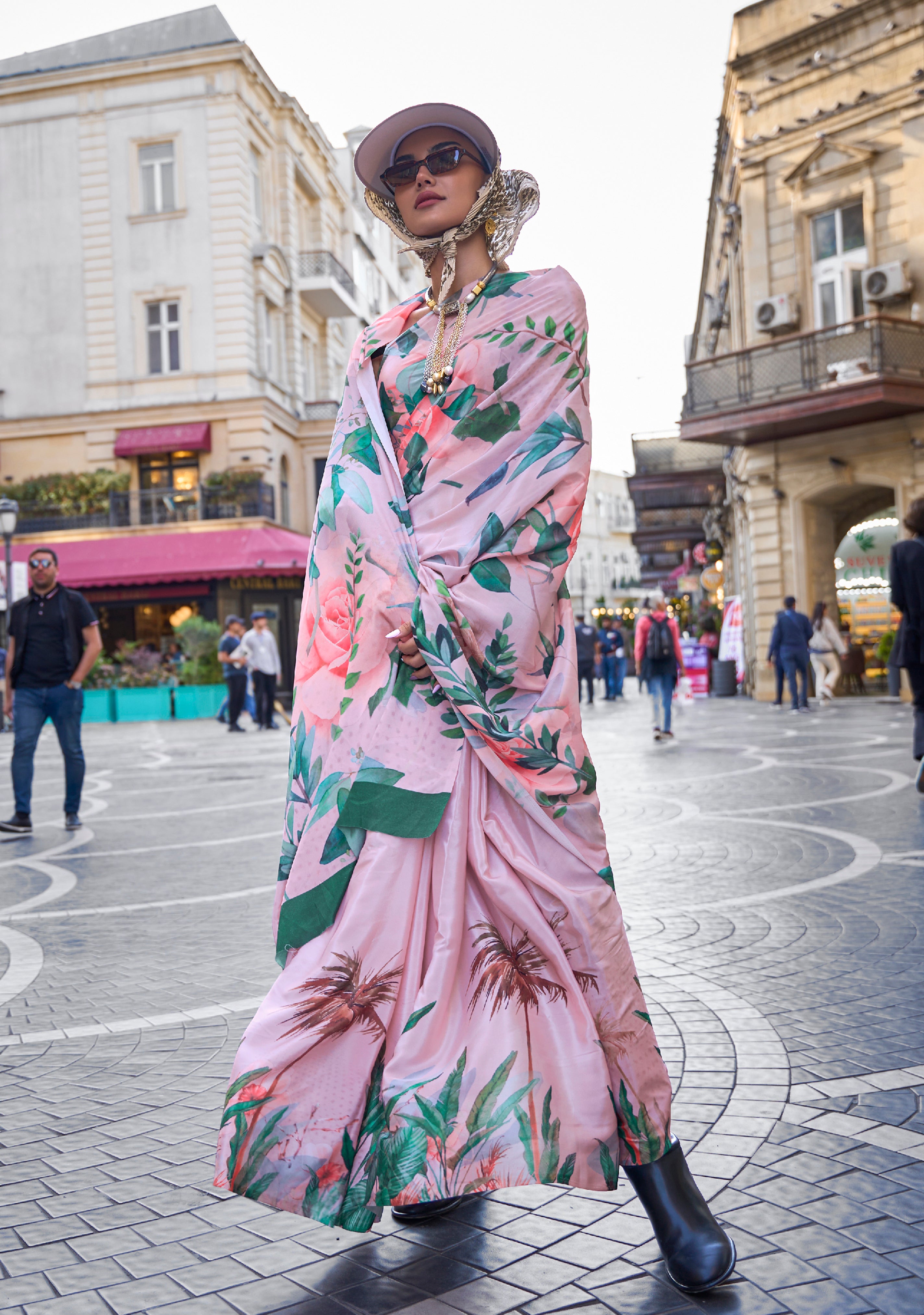 Multicolor Silk Crepe  Saree With Digital Printed Work