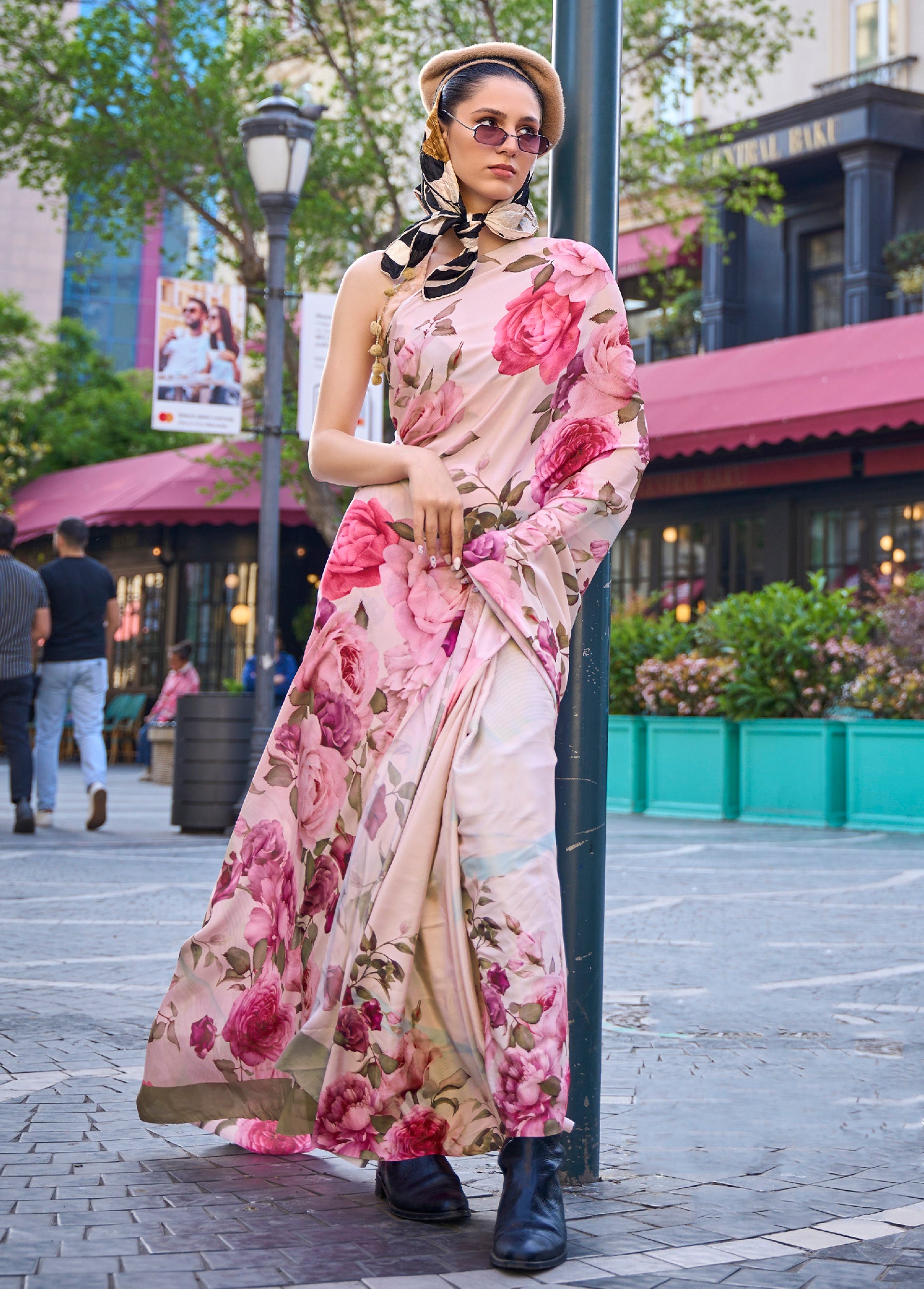 Multicolor Silk Crepe  Saree With Digital Printed Work