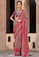 Multicolor Silk Saree With  Ajrakh Print