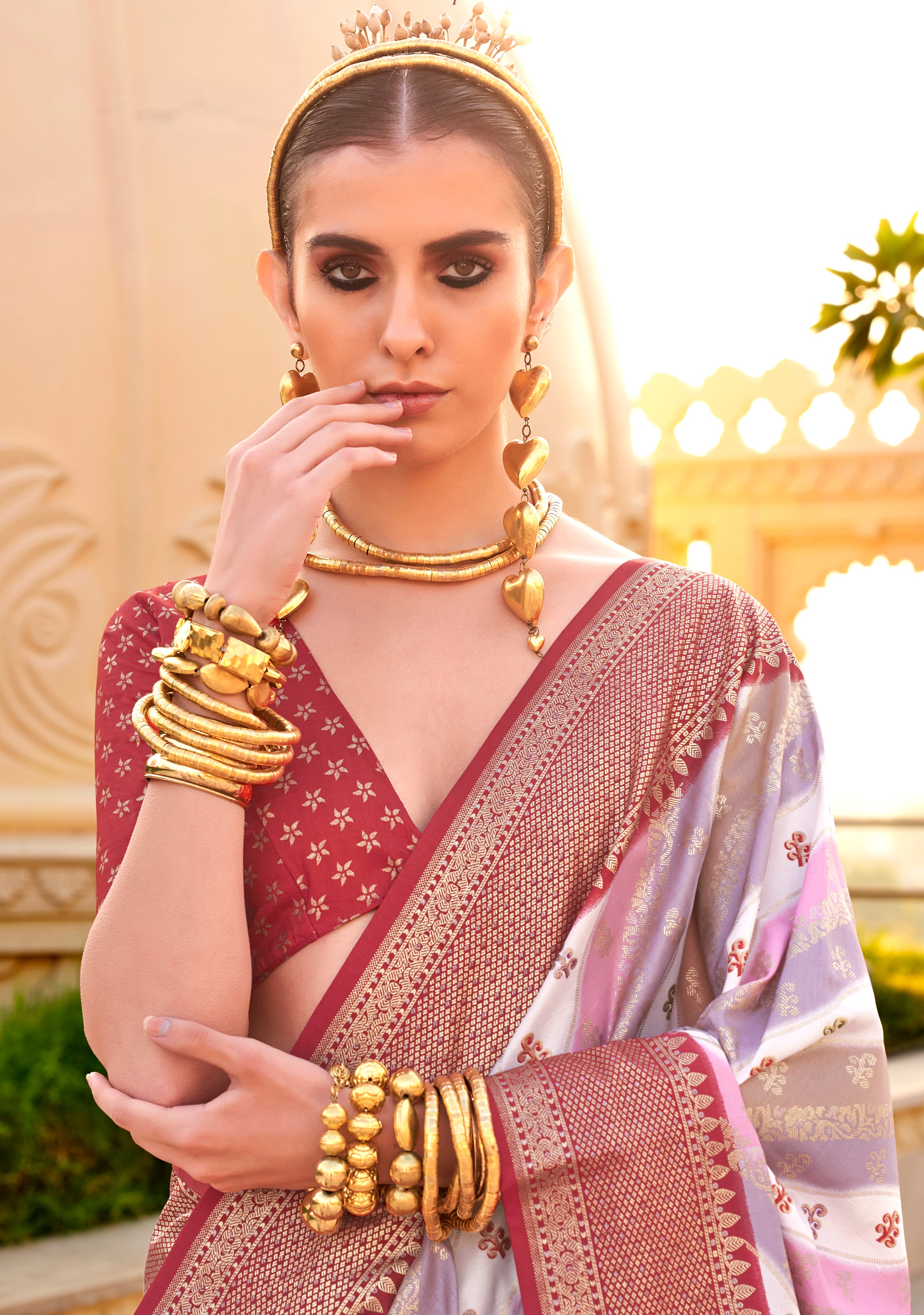 Multicolor Silk Saree With  Printed With Jacquard Woven Work