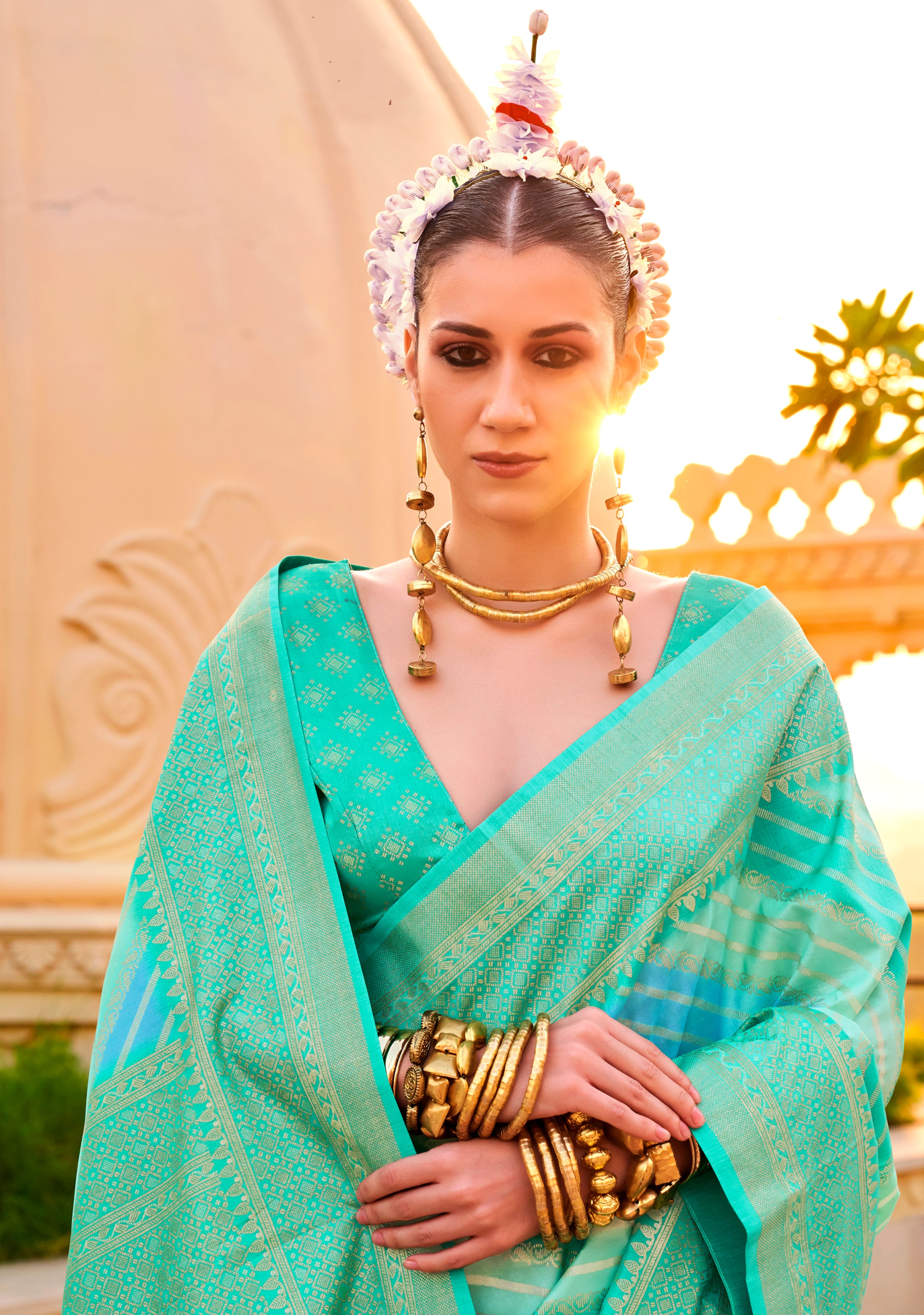 Multicolor Silk Saree With  Printed With Jacquard Woven Work