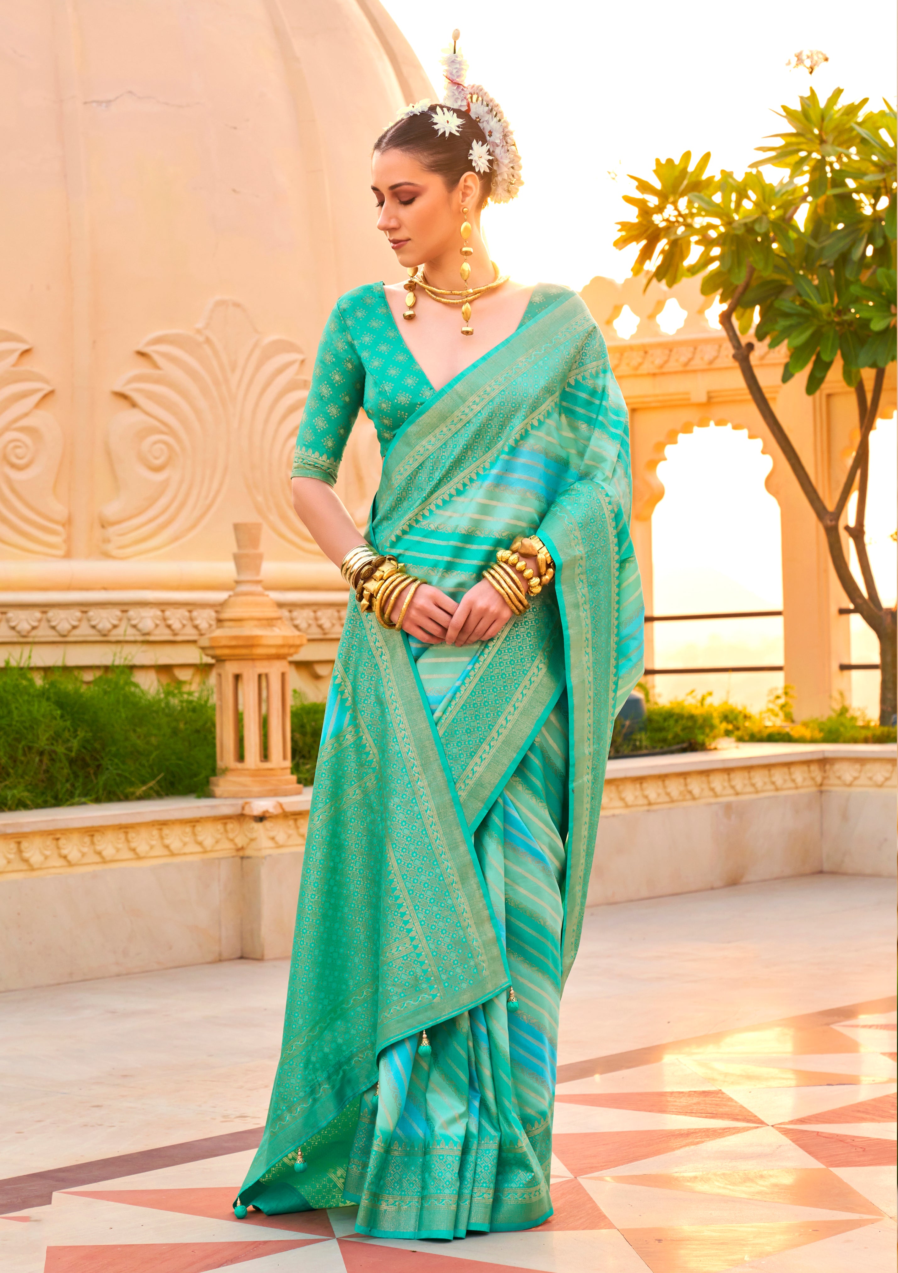 Multicolor Silk Saree With  Printed With Jacquard Woven Work