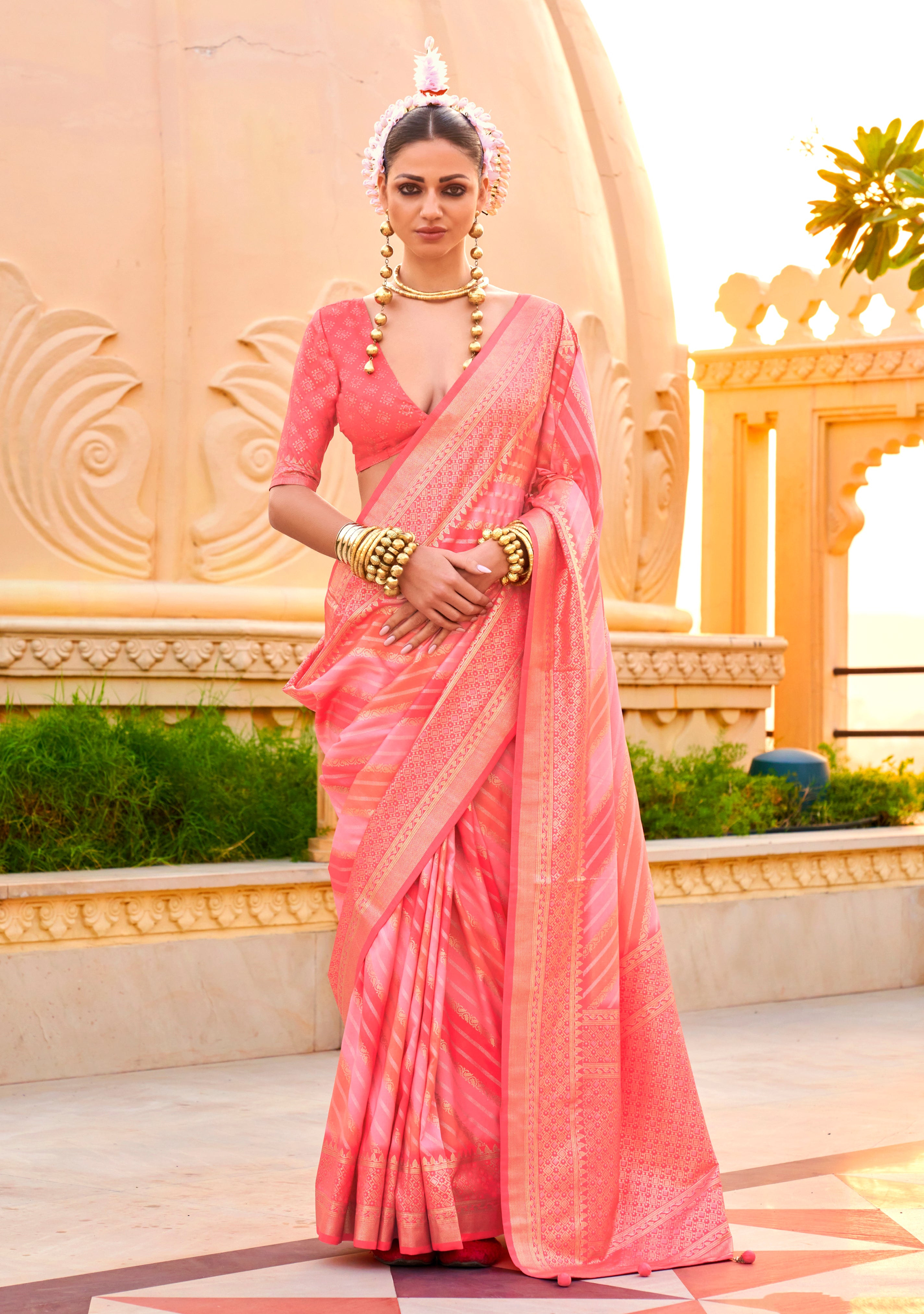 Multicolor Silk Saree With  Printed With Jacquard Woven Work