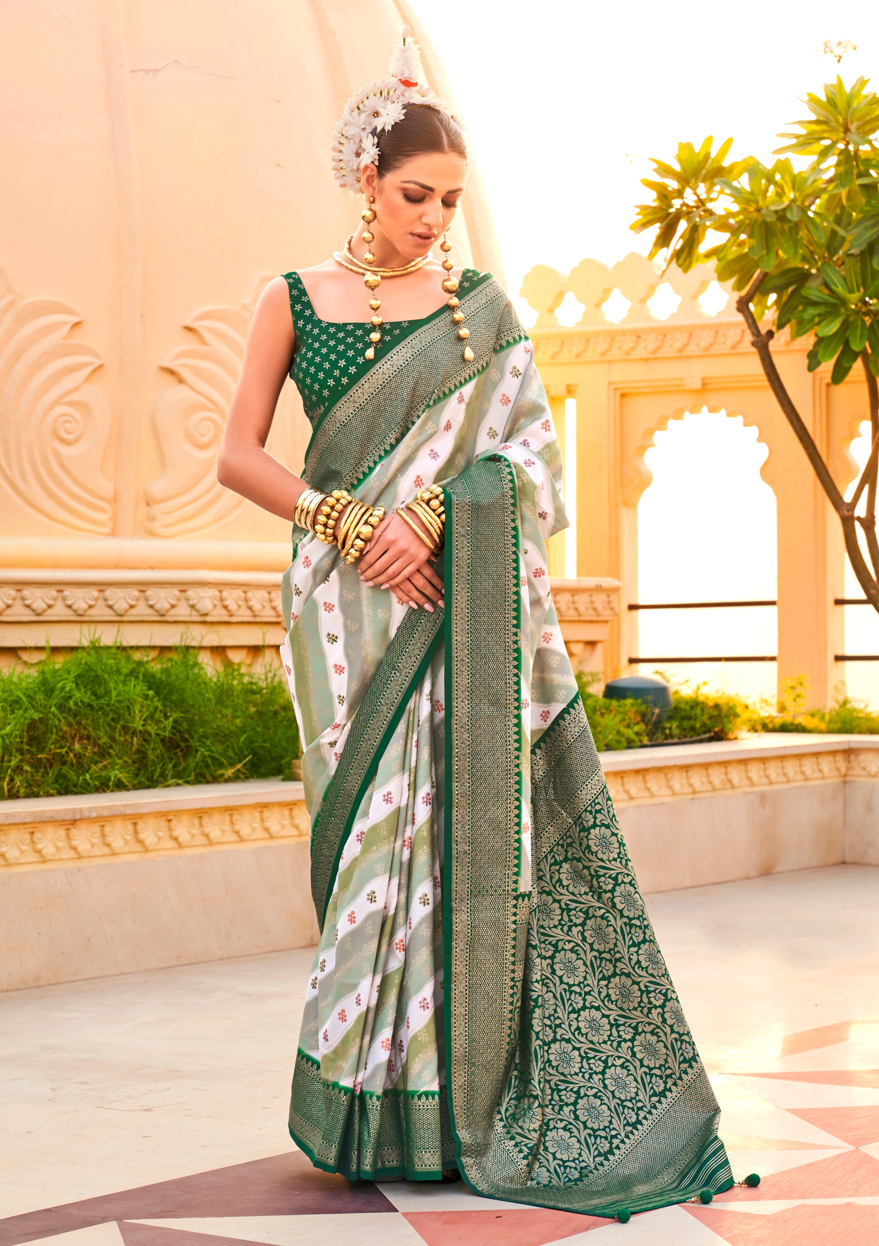 Multicolor Silk Saree With  Printed With Jacquard Woven Work