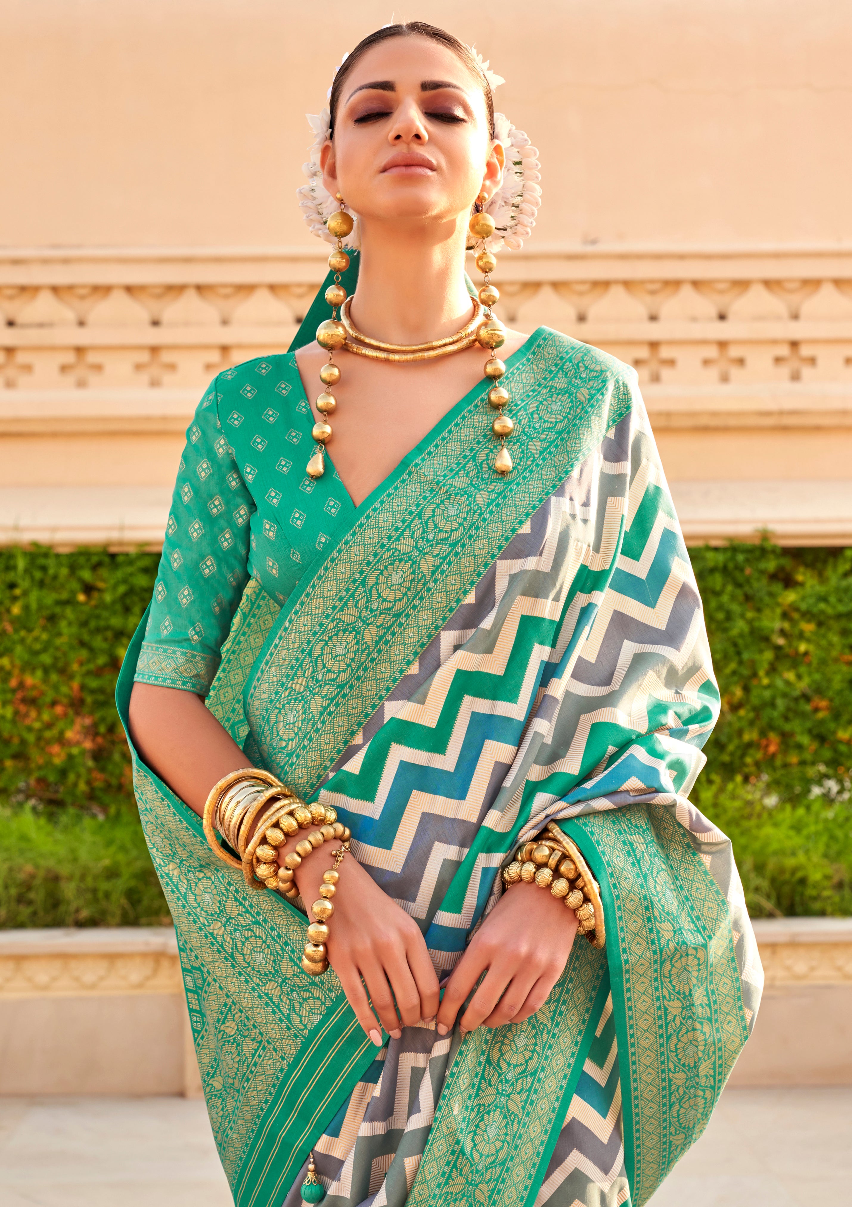 Multicolor Silk Saree With  Printed With Jacquard Woven Work