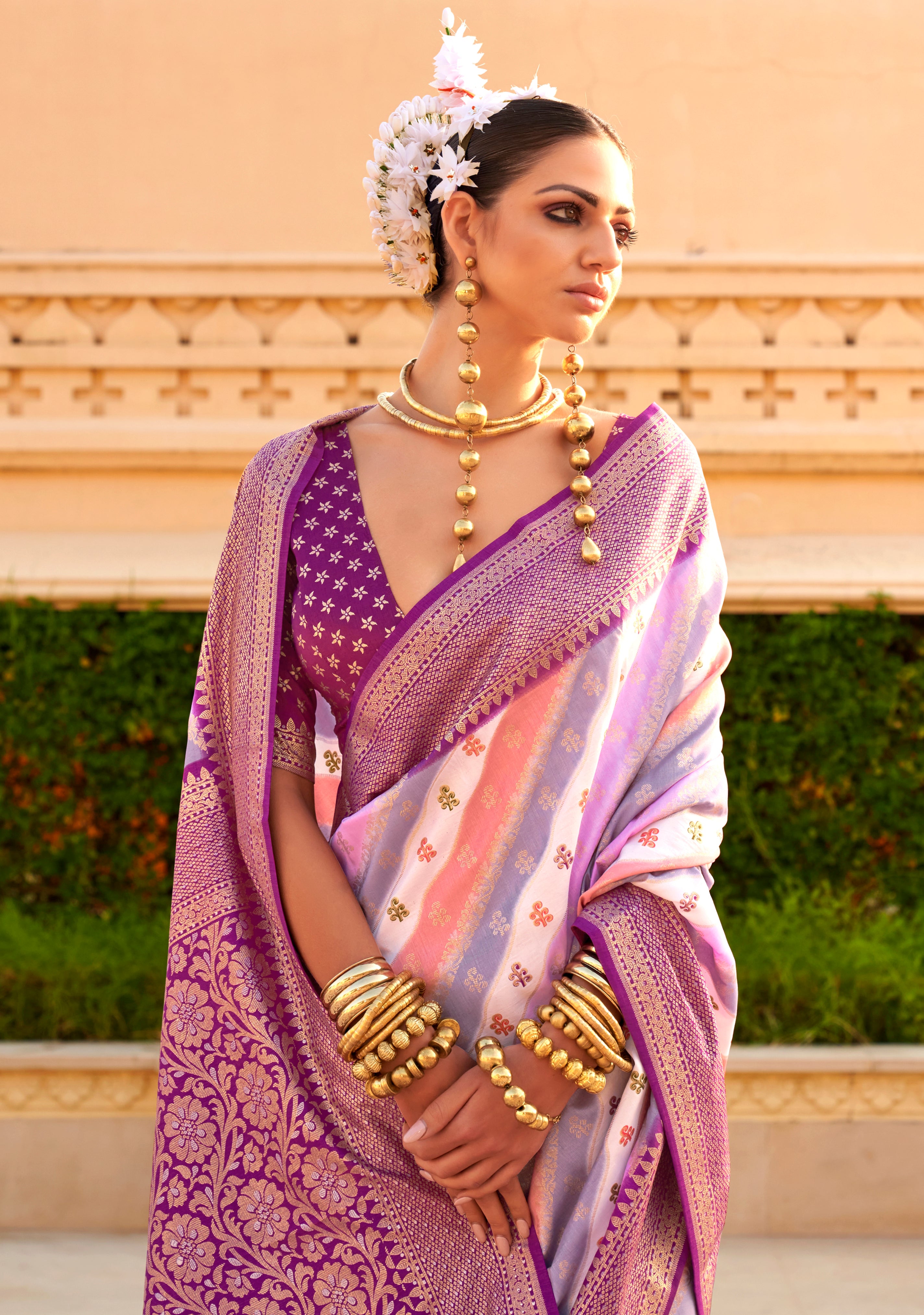 Multicolor Silk Saree With  Printed With Jacquard Woven Work
