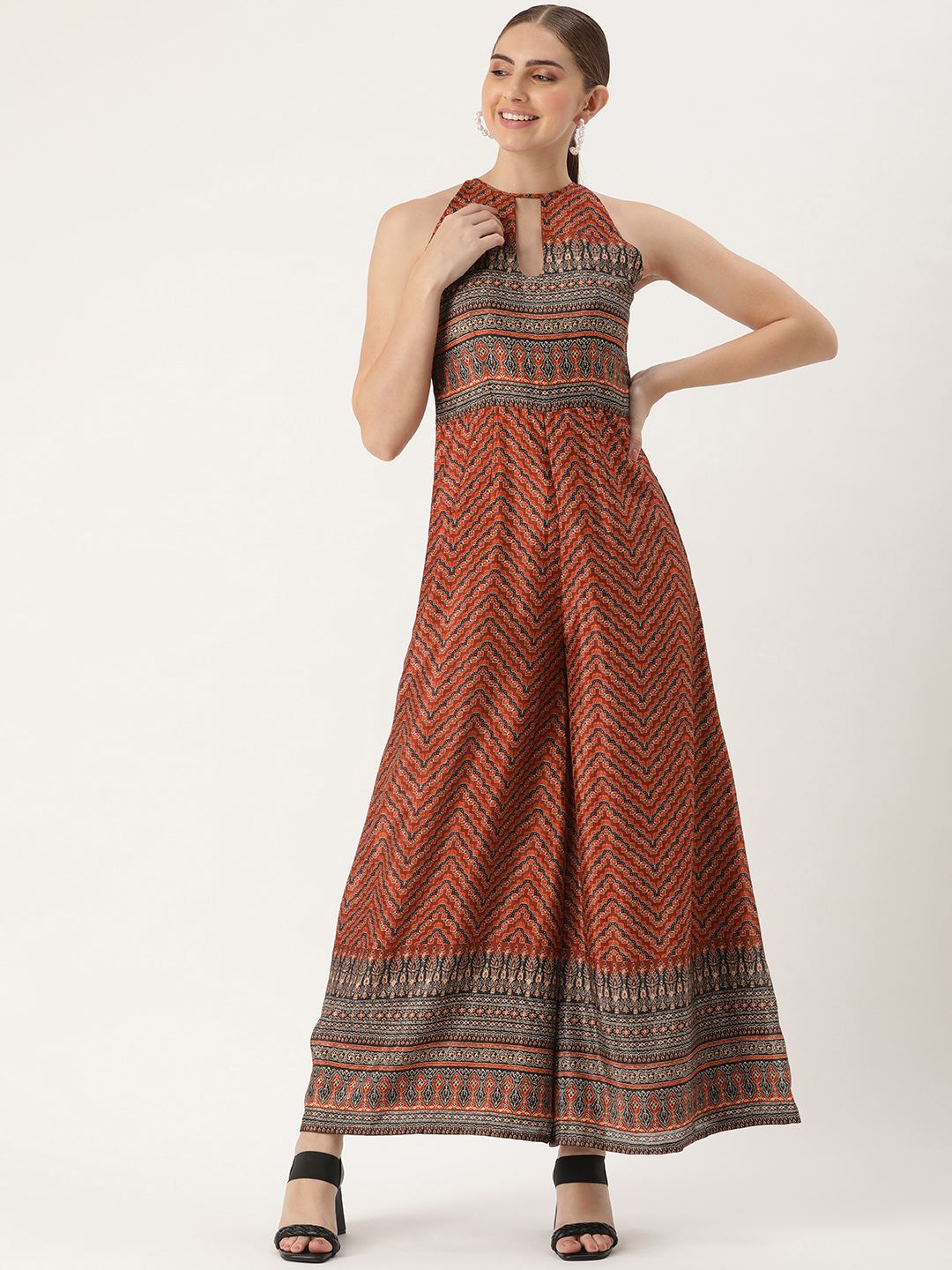 Multicolored Polyester Jumpsuit with Abstract Print