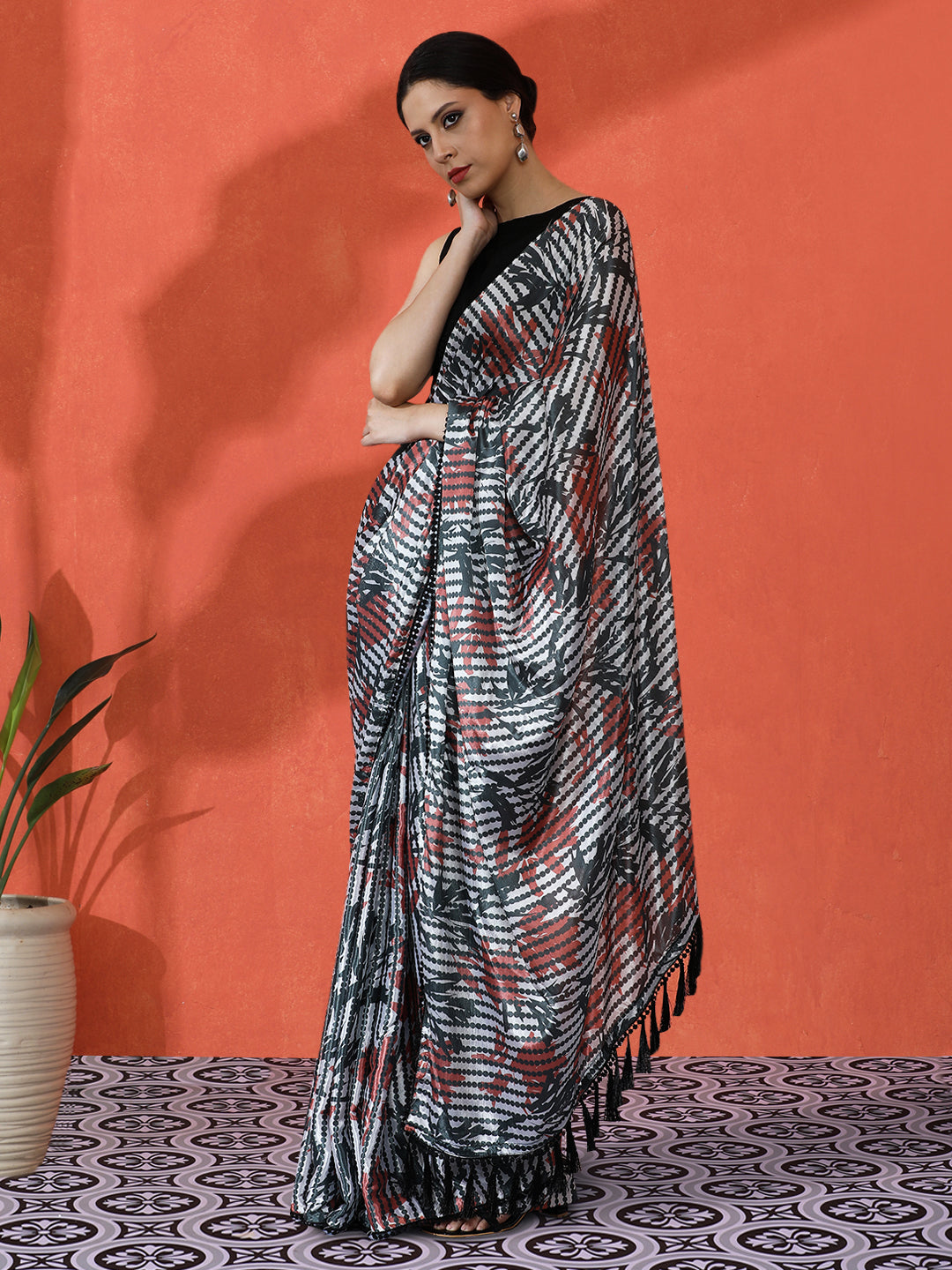 Multy Chinon Saree With Beautiful Digital Print For Ceremonial Wear