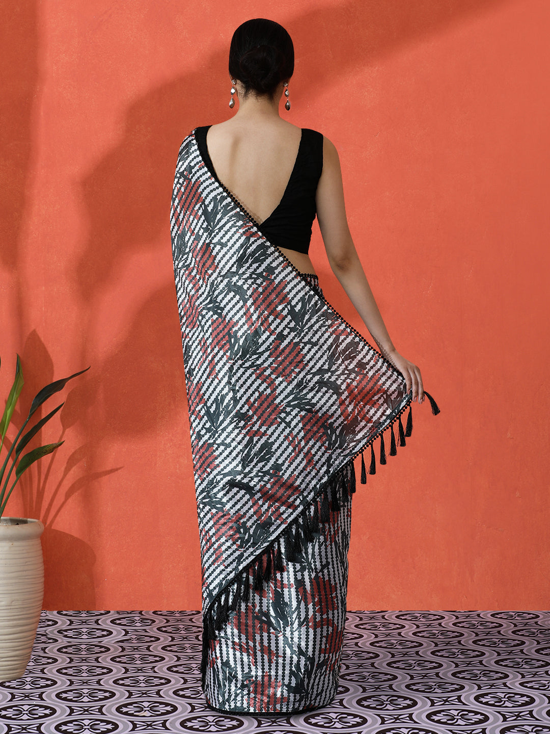 Multy Chinon Saree With Beautiful Digital Print For Ceremonial Wear