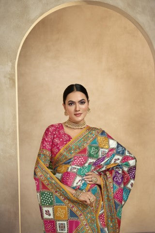 Multy Crepe Silk Position Digital Foil Printed Saree