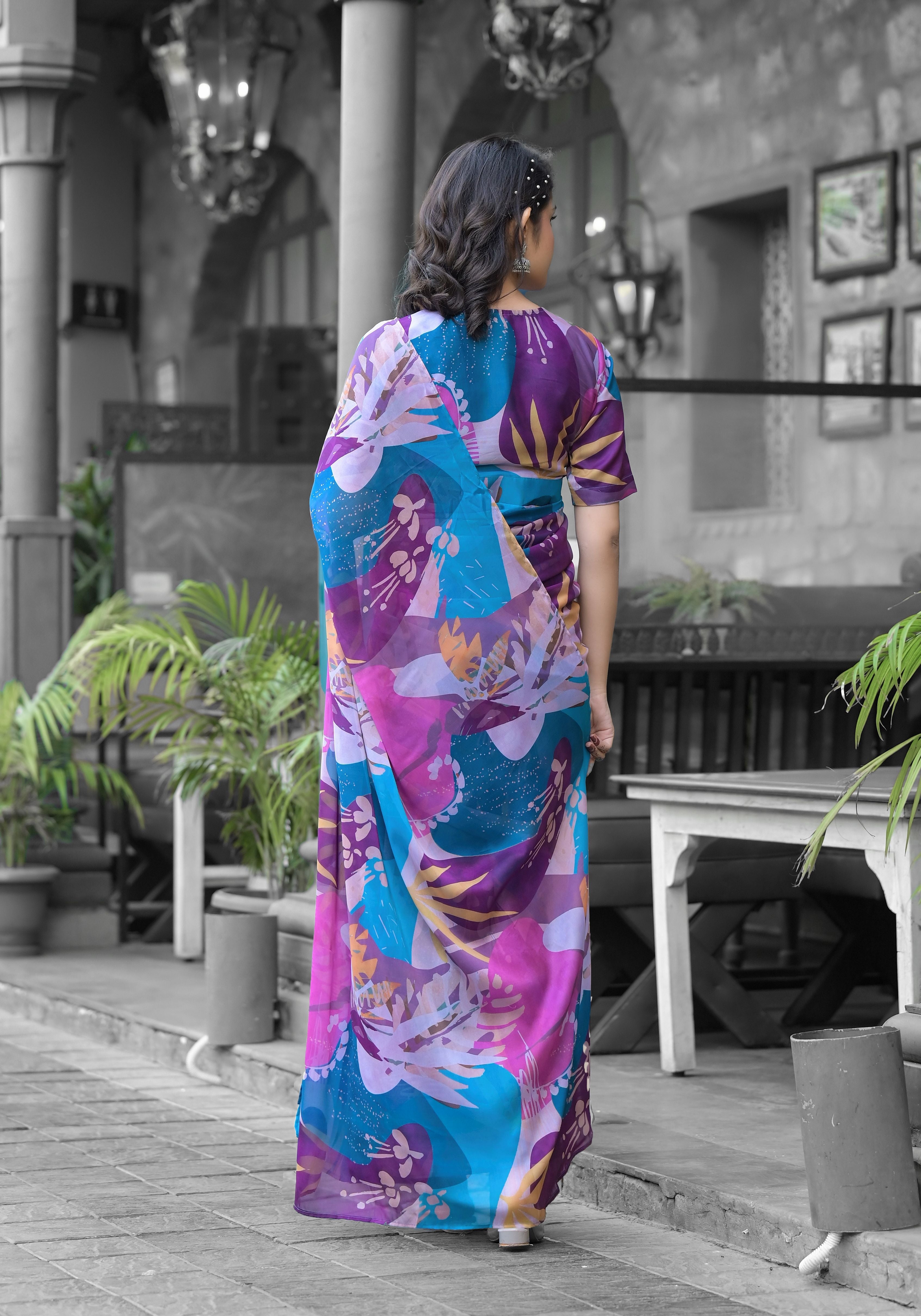 Multy Imported Georgette Designer Digital Printed Ready To Wear Gown Style Saree