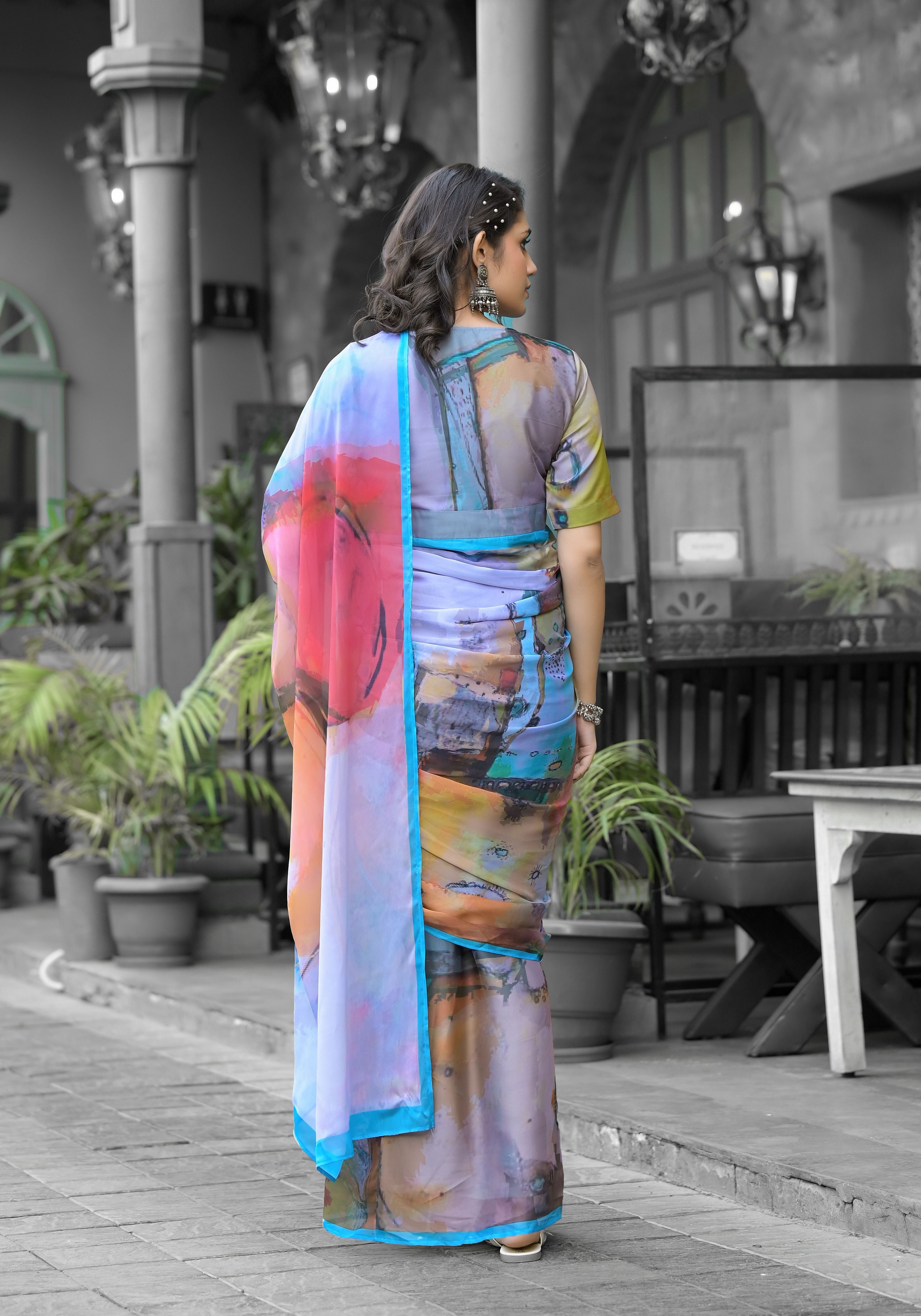 Multy Imported Georgette Designer Digital Printed Ready To Wear Gown Style Saree