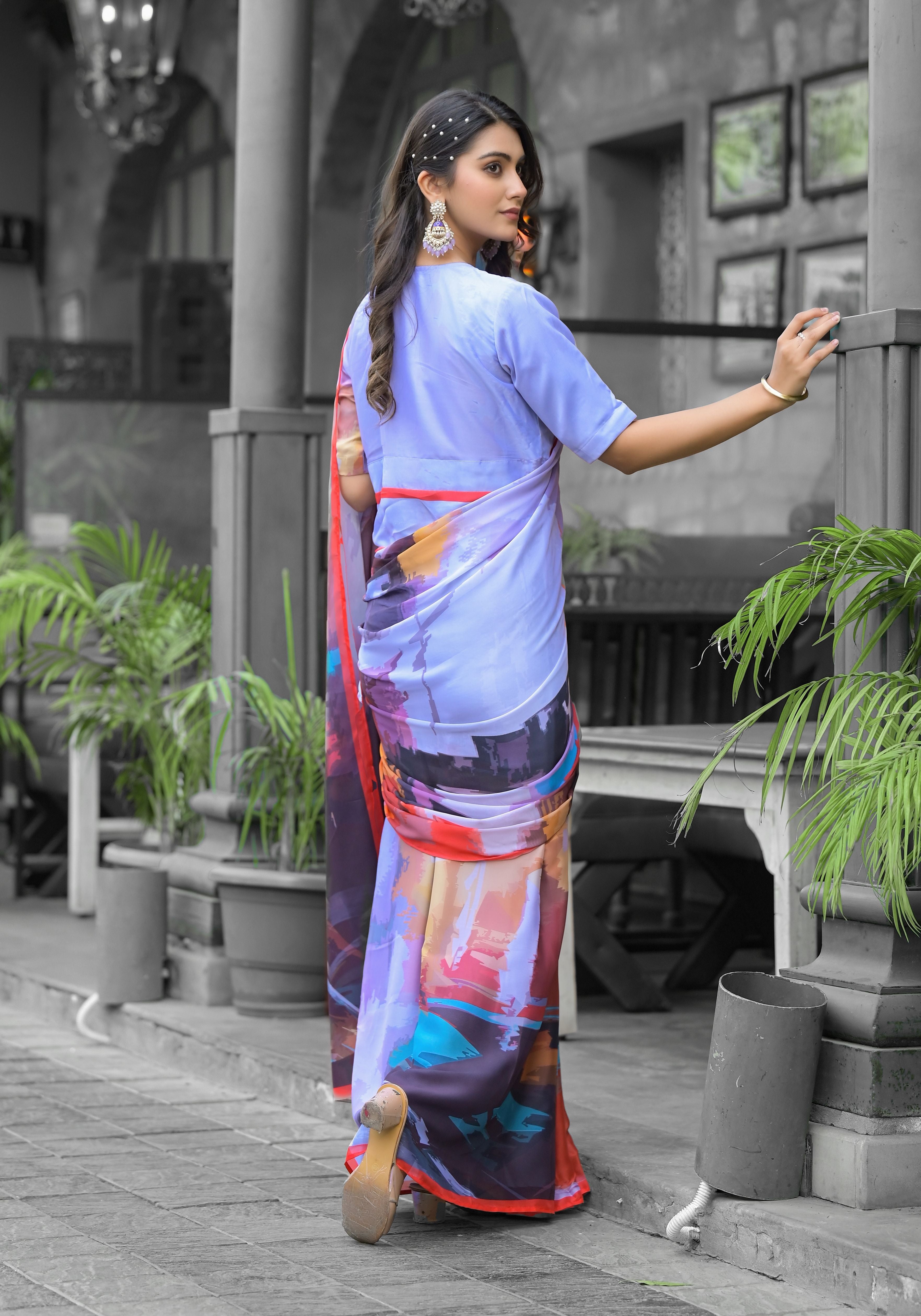 Multy Imported Georgette Designer Digital Printed Ready To Wear Gown Style Saree