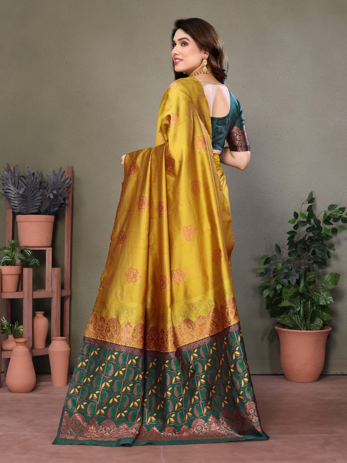 Mustard Banarasi Silk Saree With Weaving