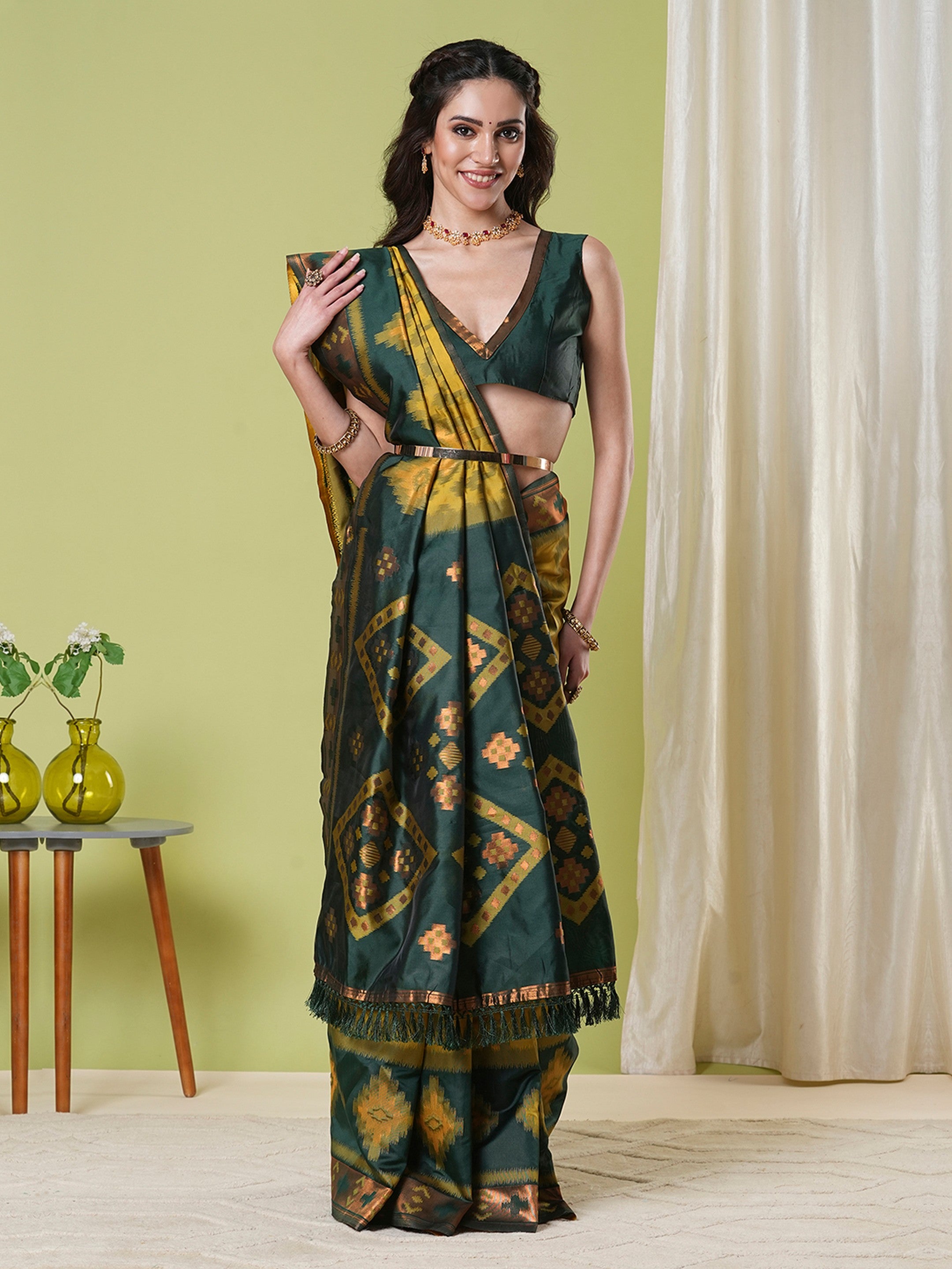 Mustard Banarasi Silk Woven Jacquard Designer Saree