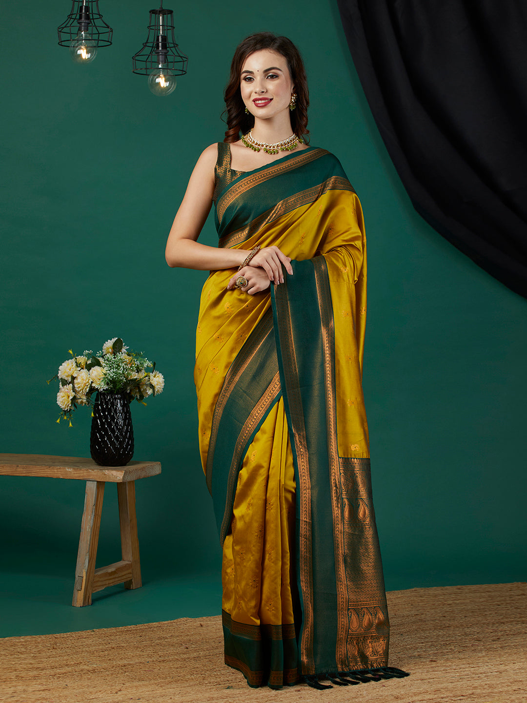 Mustard Banarasi Silk Woven Jari Designer Heavy Looks Glamorous Ceremonial Saree