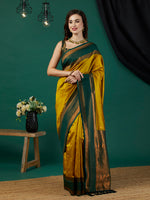 Mustard Banarasi Silk Woven Jari Designer Heavy Looks Glamorous Ceremonial Saree