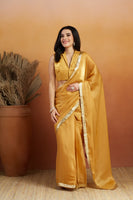 Mustard Beautiful Velvet Ceremonial Wear Bollywood Saree