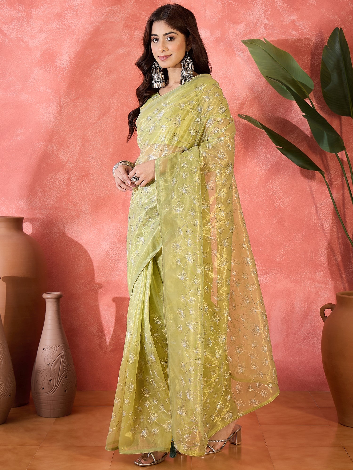 Mustard Designer Twill Net Sequins Embroidery Work Saree