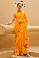 Mustard Georgette Printed Saree
