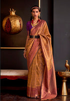Mustard Handloom Weaving Silk Saree With  Woven Work
