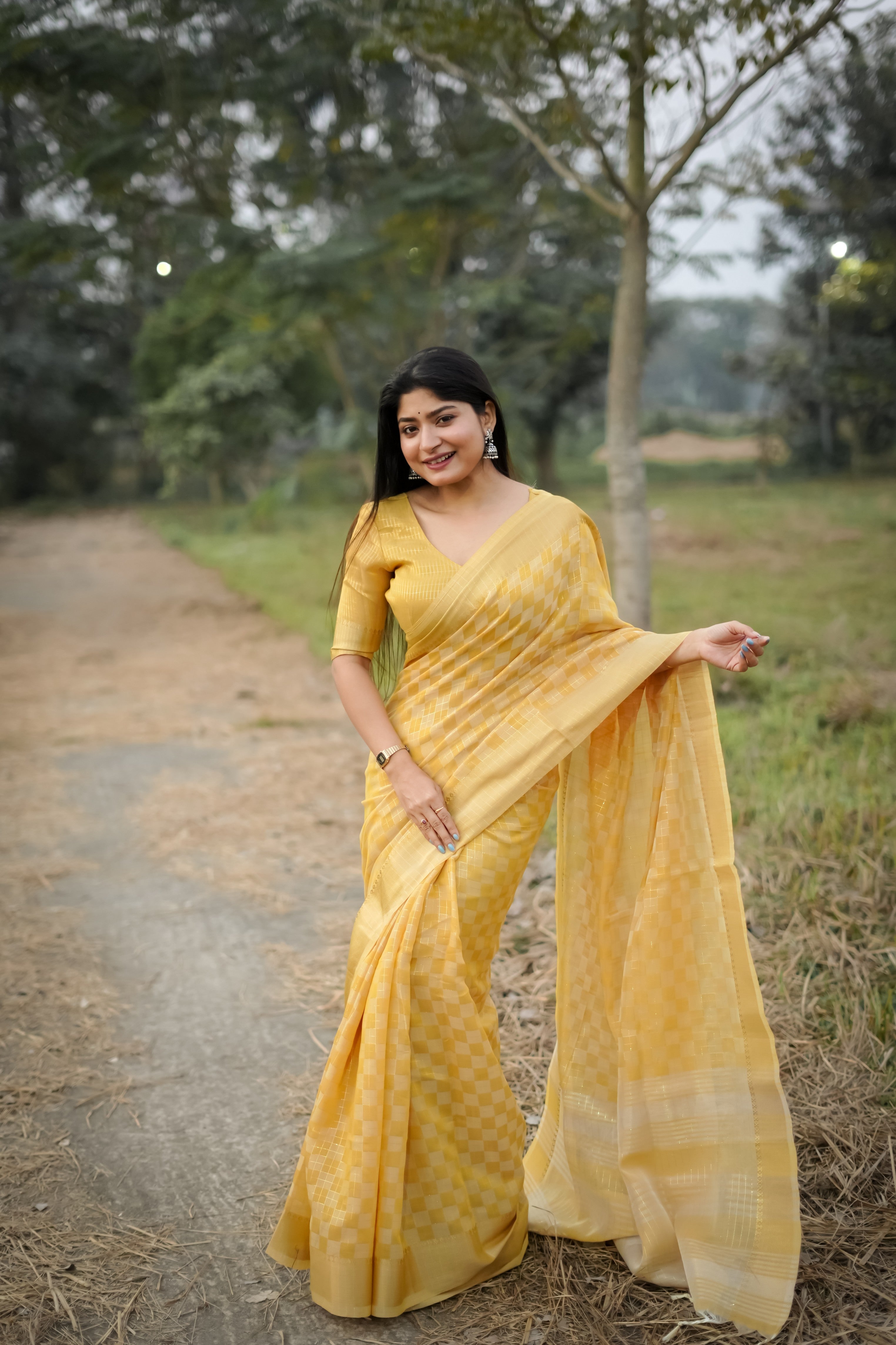 Mustard Kalyani Silk Zari Woven Saree